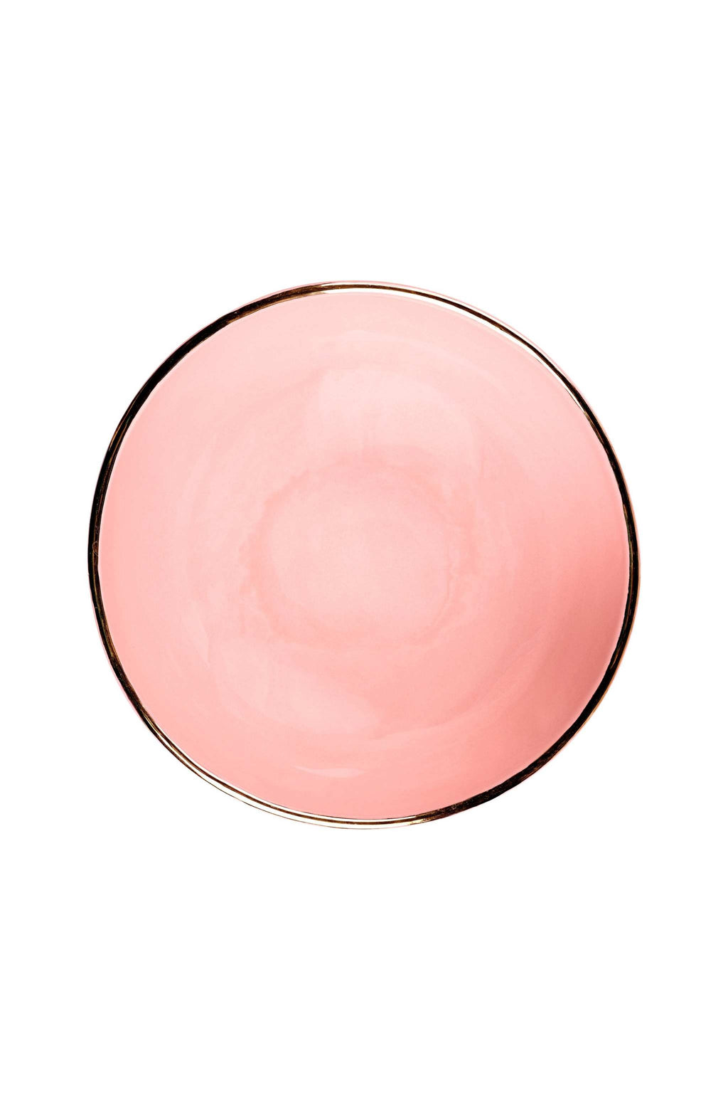 Handmade Porcelain Pink Salad Bowl with Gold Rim