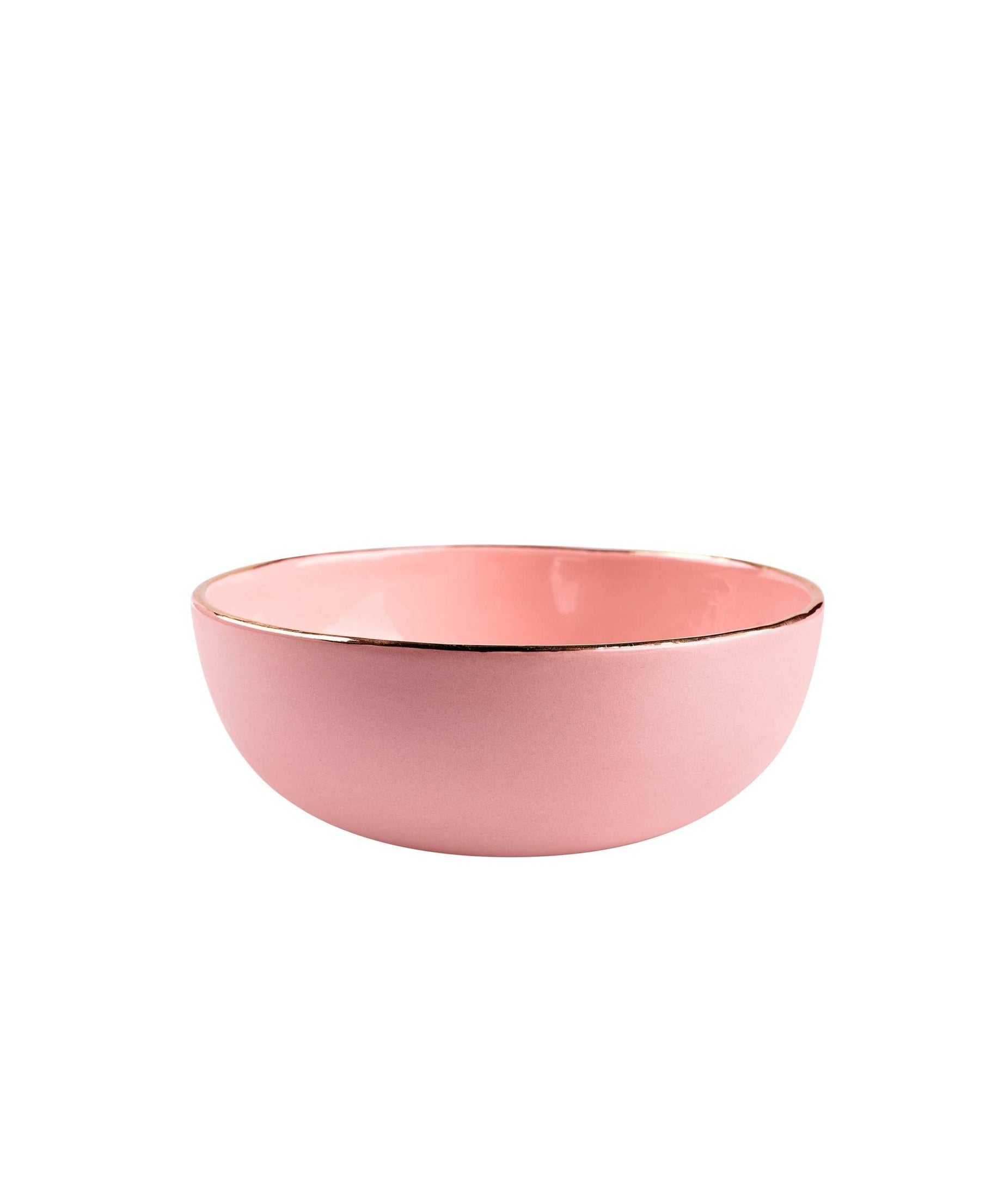 Handgefertigte Porzellan-Salatschüssel in Rosa mit Goldrand