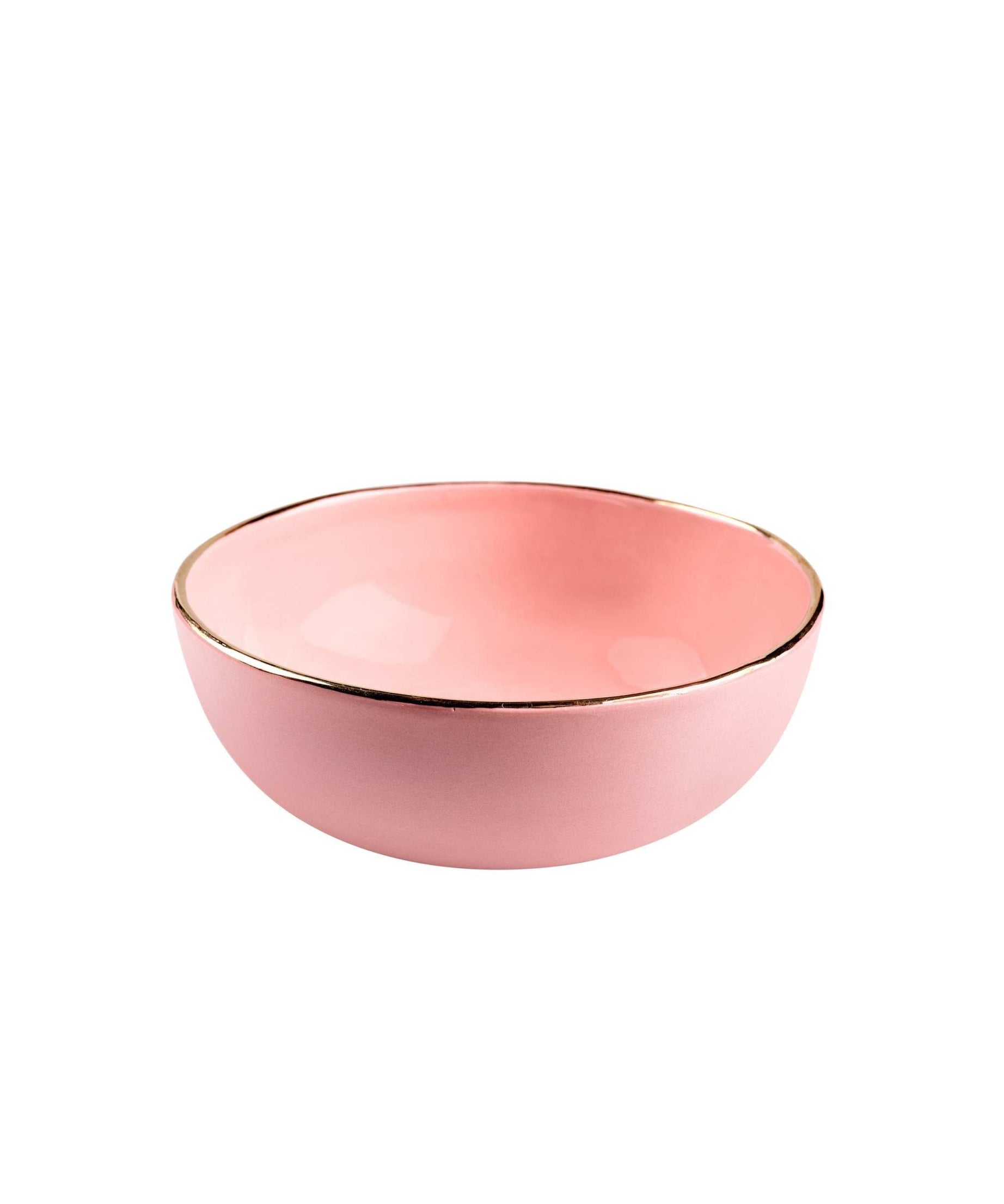 Handgefertigte Porzellan-Salatschüssel in Rosa mit Goldrand