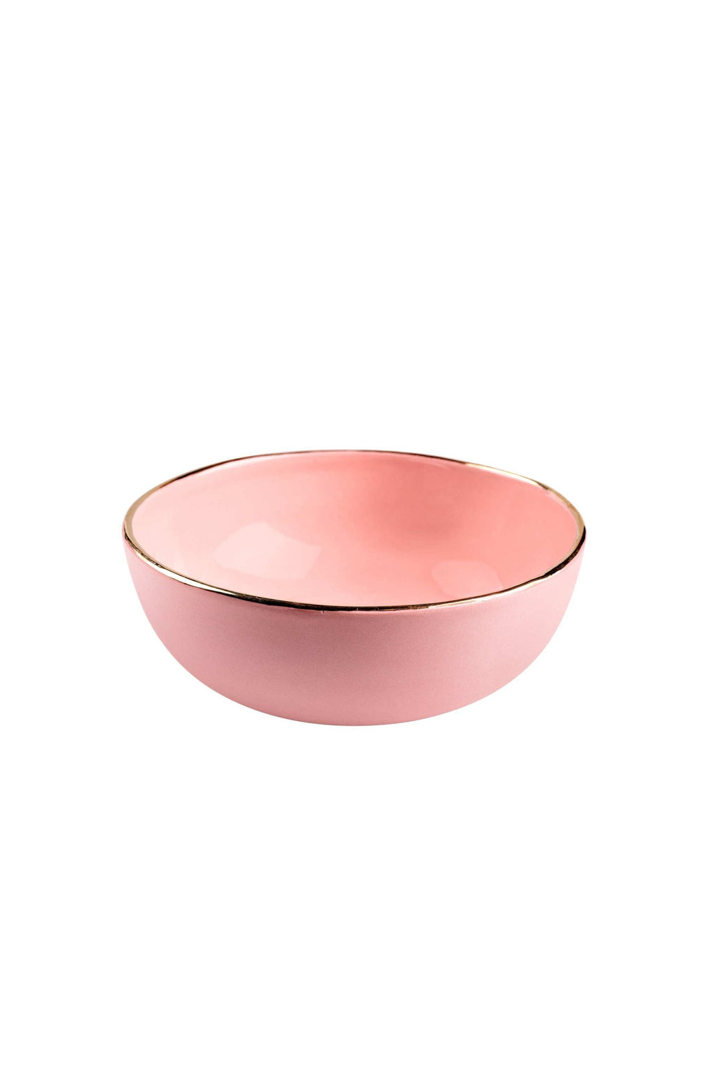 Handmade Porcelain Pink Salad Bowl with Gold Rim