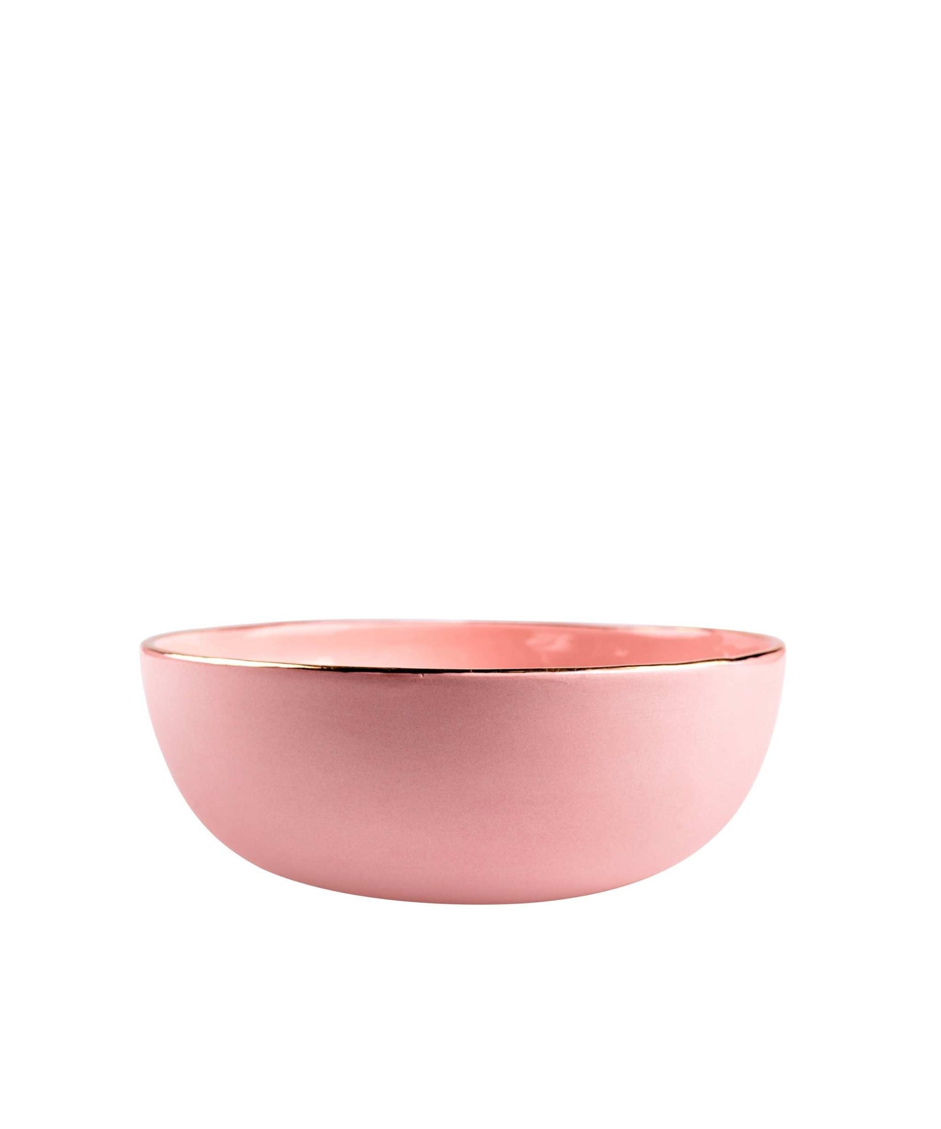 Handgefertigte Porzellan-Salatschüssel in Rosa mit Goldrand