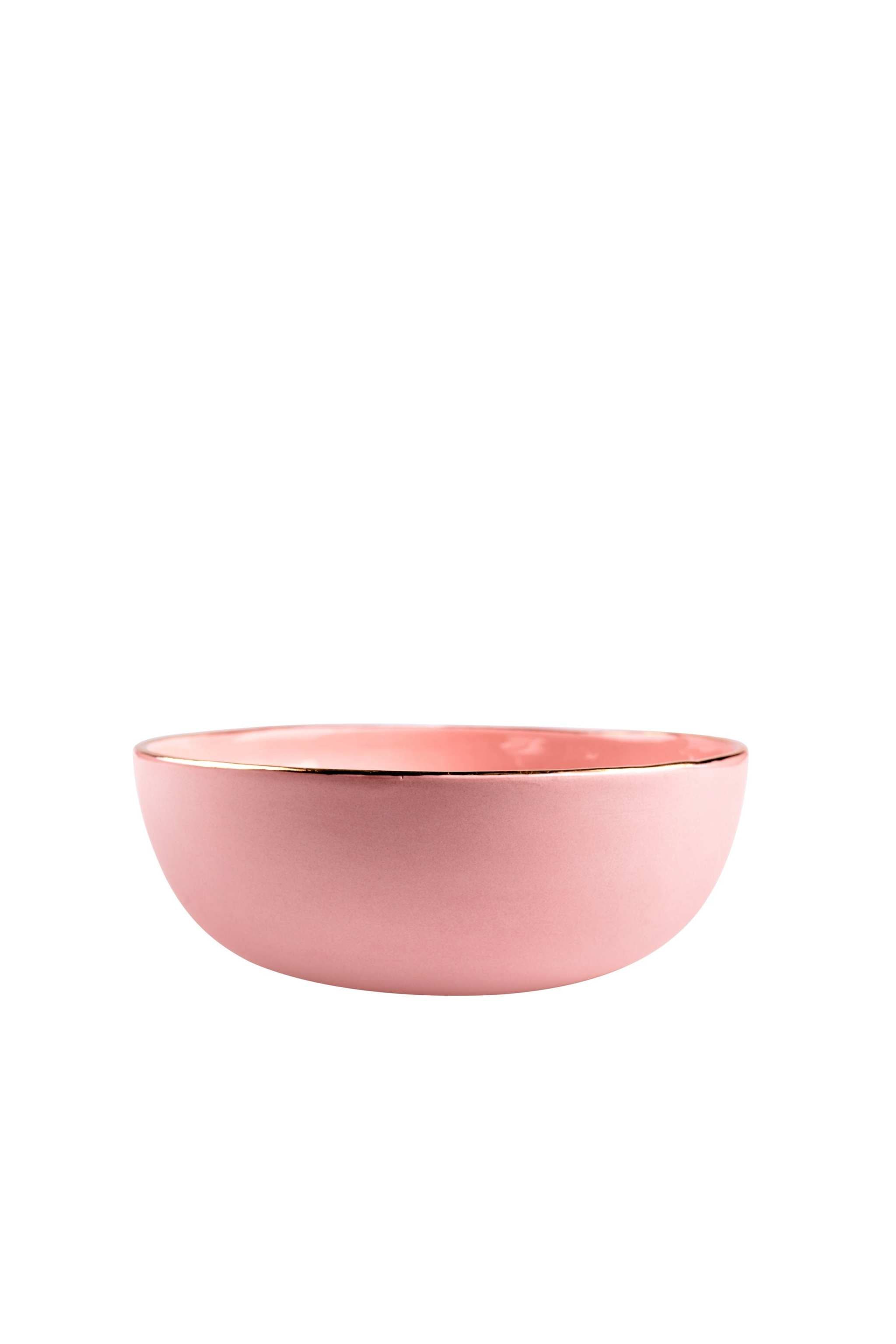 Handmade Porcelain Pink Salad Bowl with Gold Rim