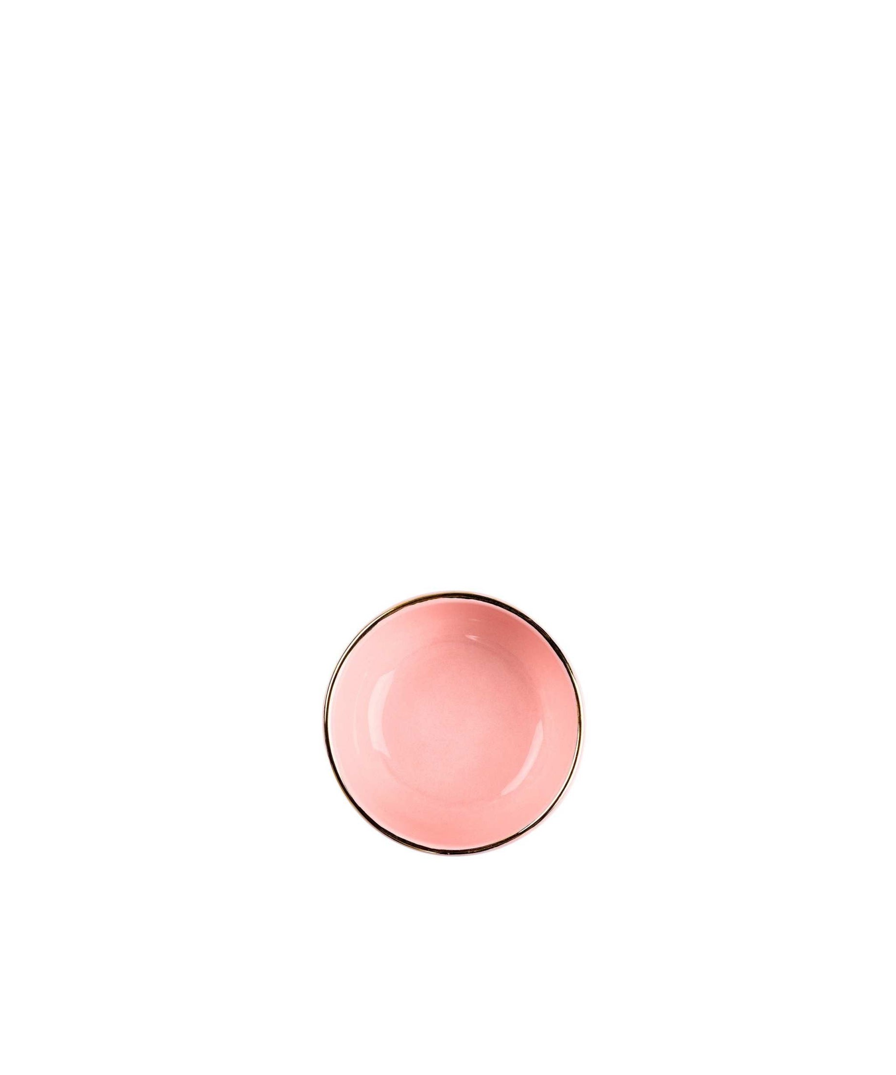 Handgefertigte Porzellan-Pinch-Schale mit Goldrand. Puderrosa