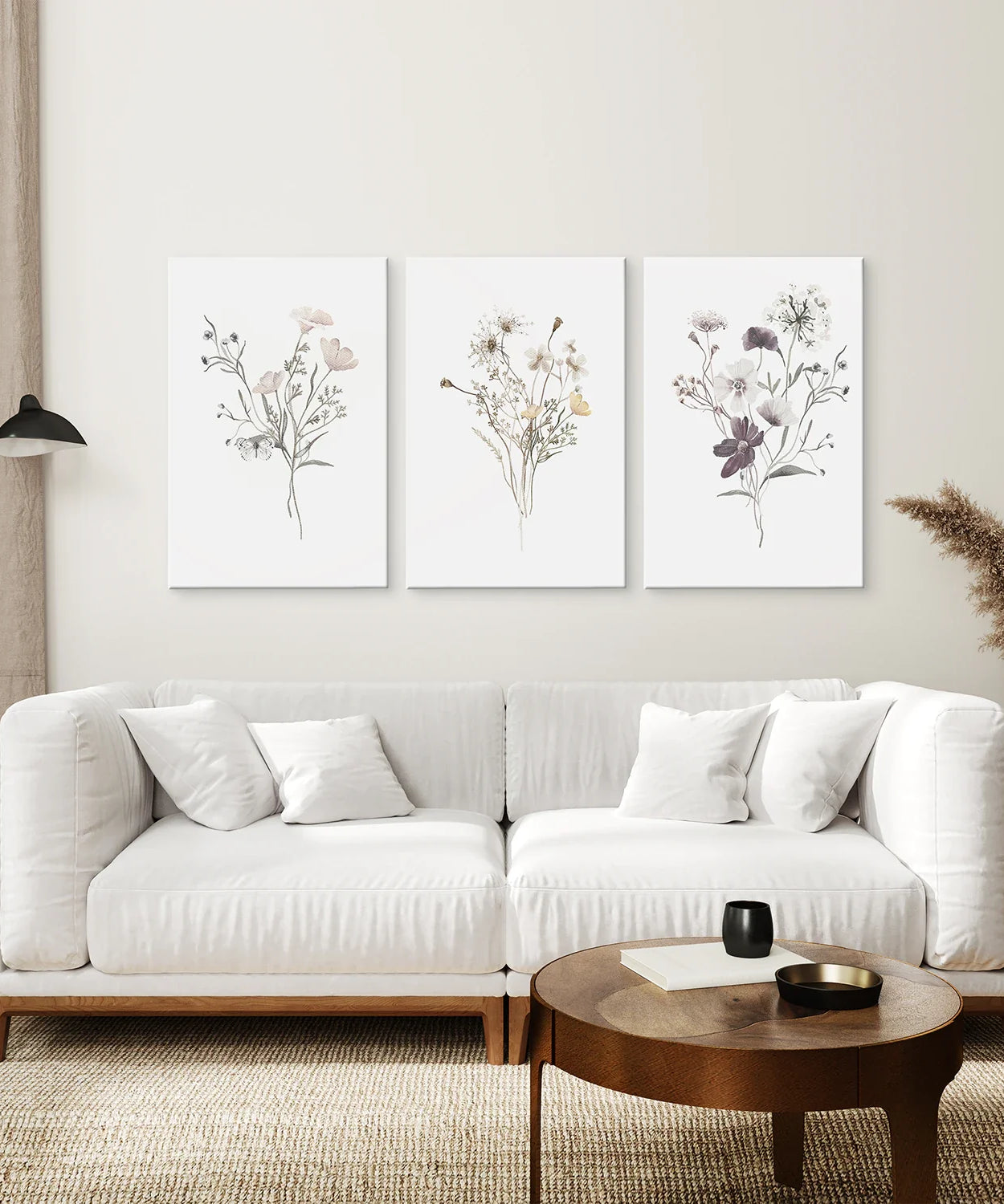 3-teiliges Blumen-Wandbild-Set in Aquarell