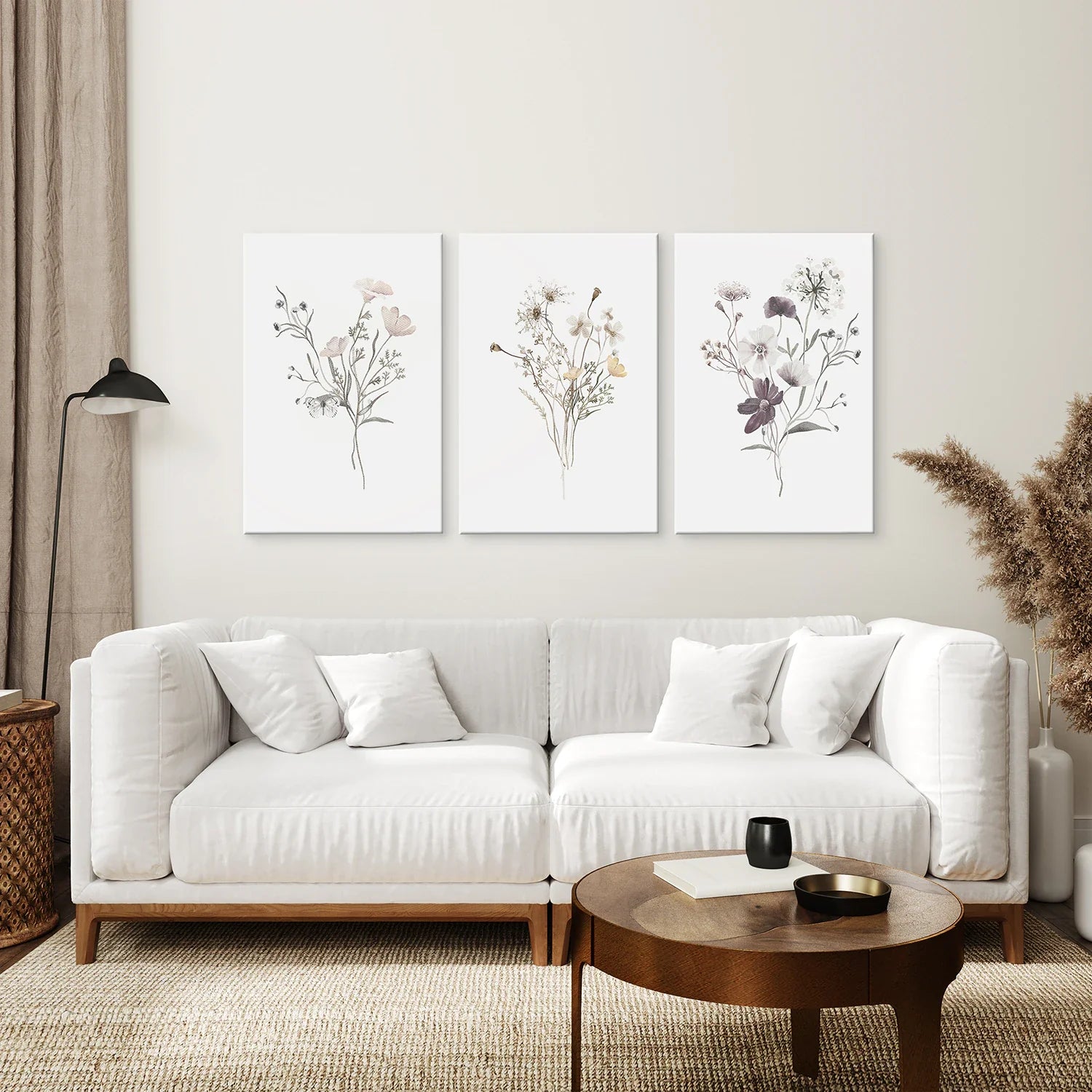 3-teiliges Blumen-Wandbild-Set in Aquarell