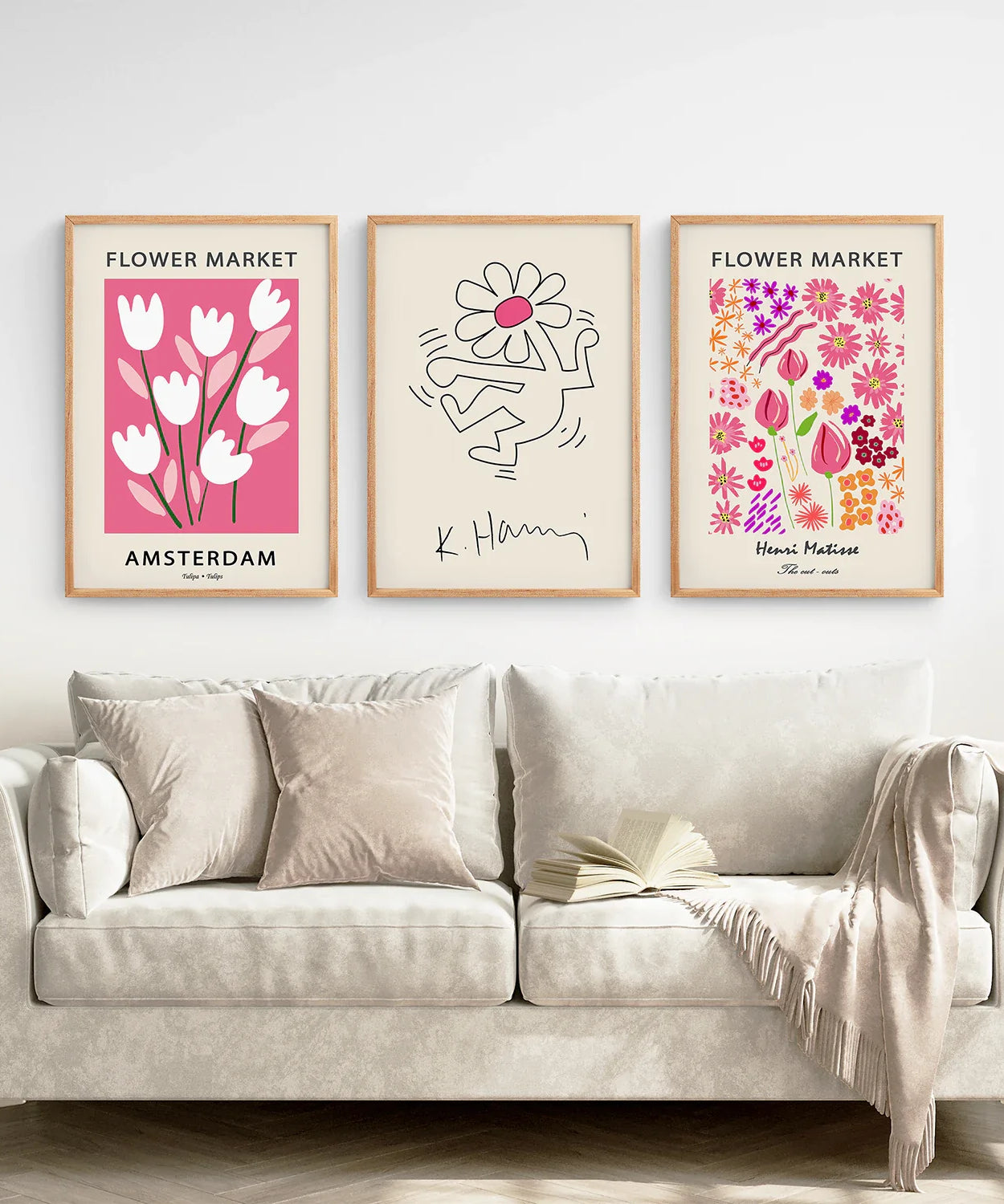 Keith Haring & Matisse Rosa 3er-Set Kunstdrucke