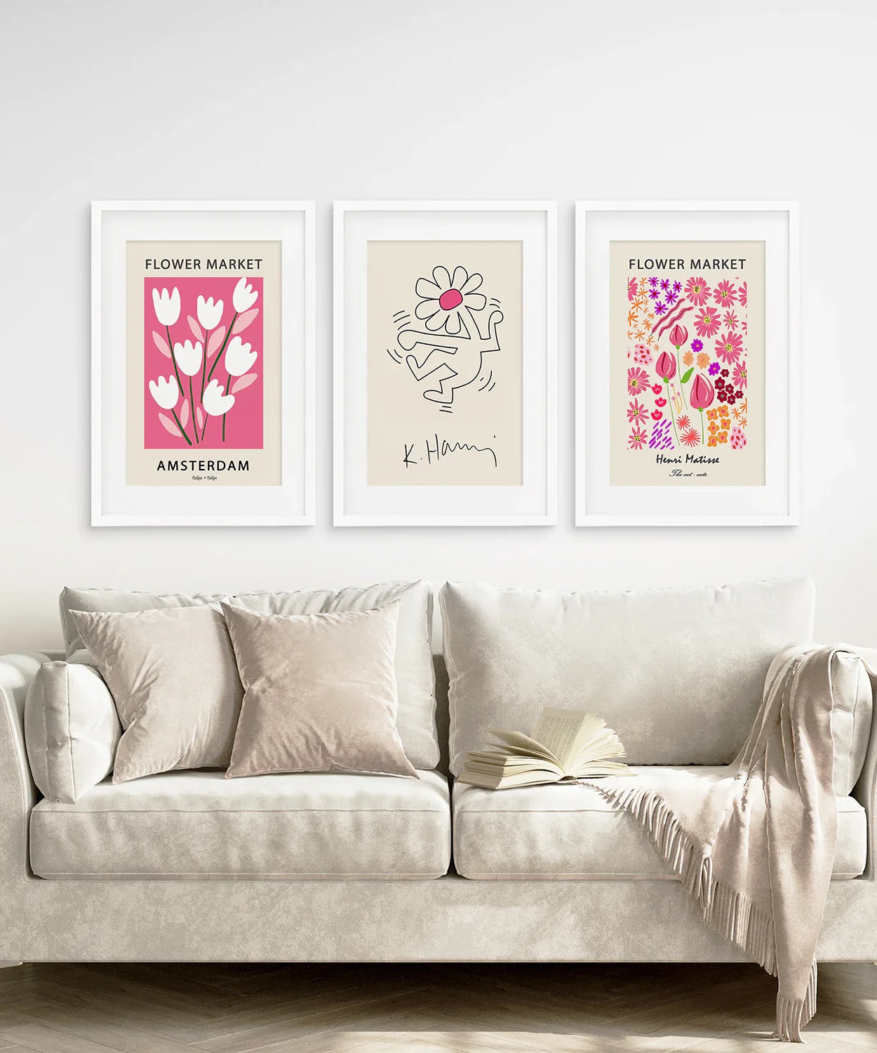Keith Haring & Matisse Rosa 3er-Set Kunstdrucke