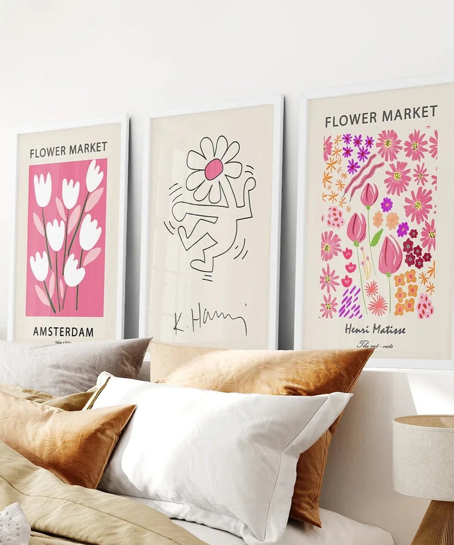 Keith Haring & Matisse Rosa 3er-Set Kunstdrucke