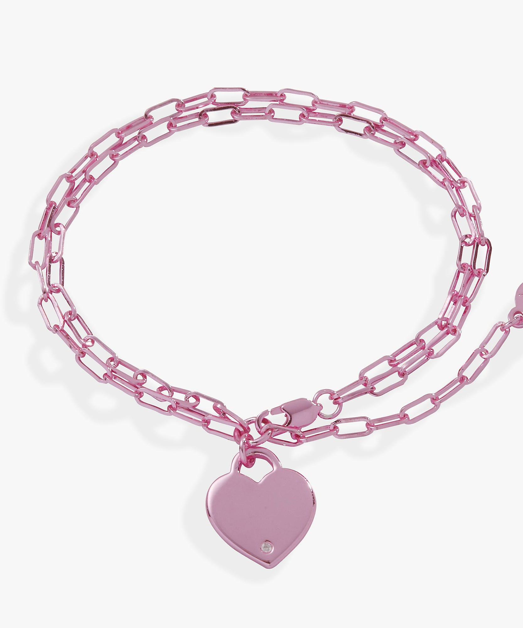 Heart Charm Double Paperclip Chain Bracelet