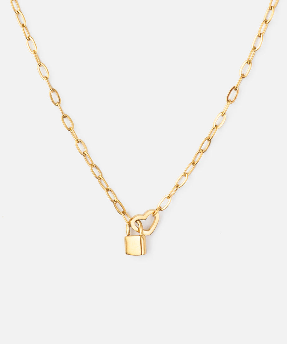Heart Lock Paperclip Chain Necklace
