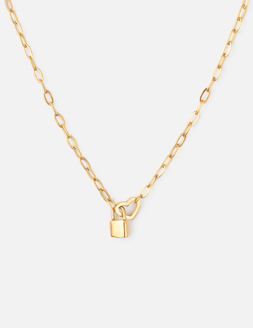 Heart Lock Paperclip Chain Necklace