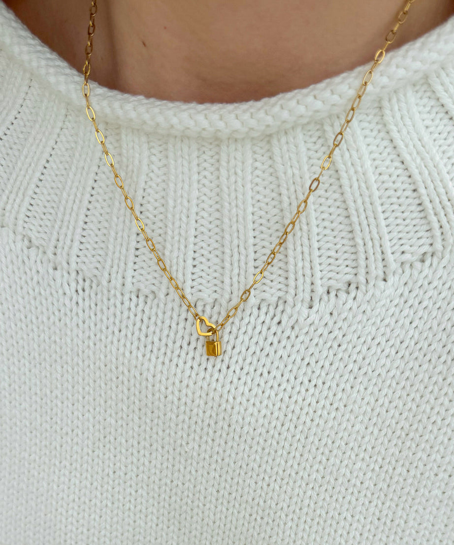 Heart Lock Paperclip Chain Necklace