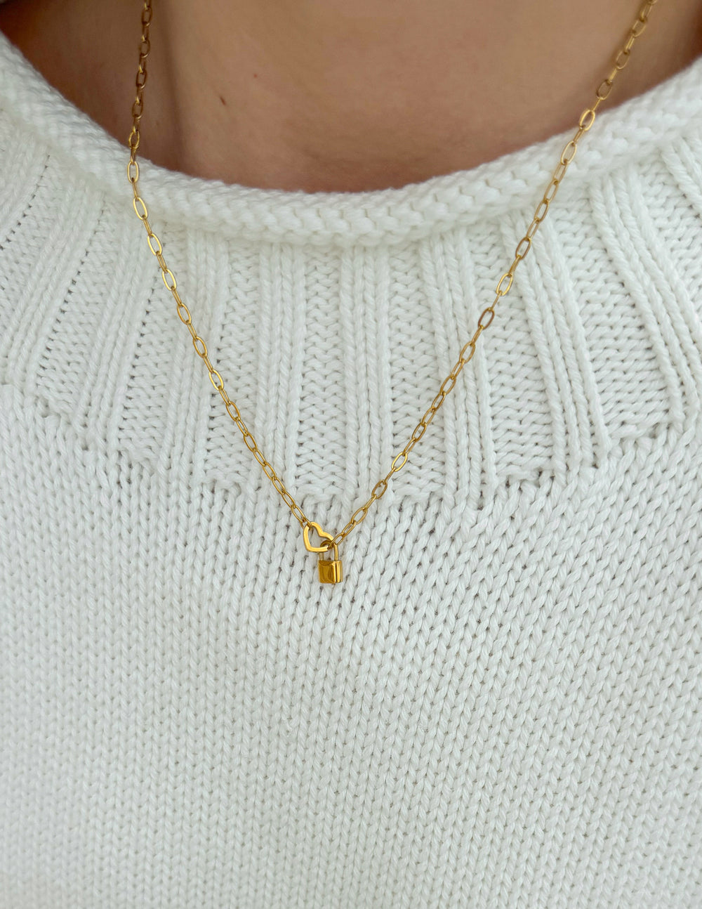 Heart Lock Paperclip Chain Necklace