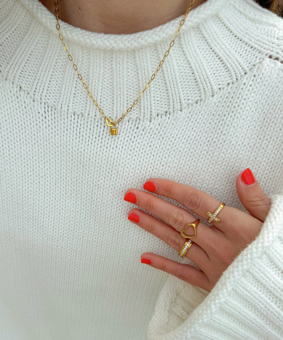 Heart Lock Paperclip Chain Necklace