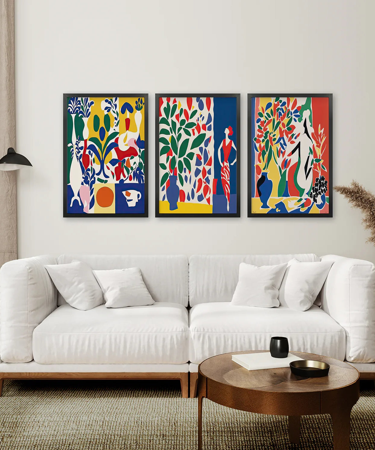 Modernes, farbenfrohes Blumen-Wandkunst-Set im Matisse-Stil