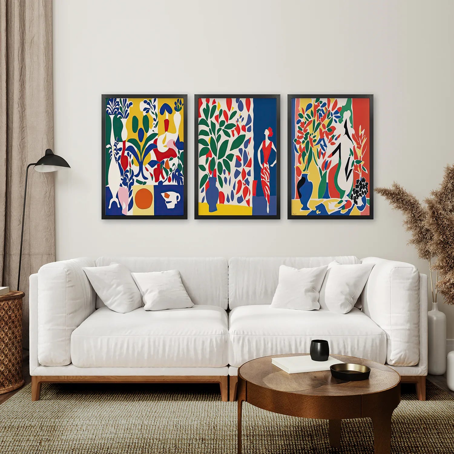 Modernes, farbenfrohes Blumen-Wandkunst-Set im Matisse-Stil