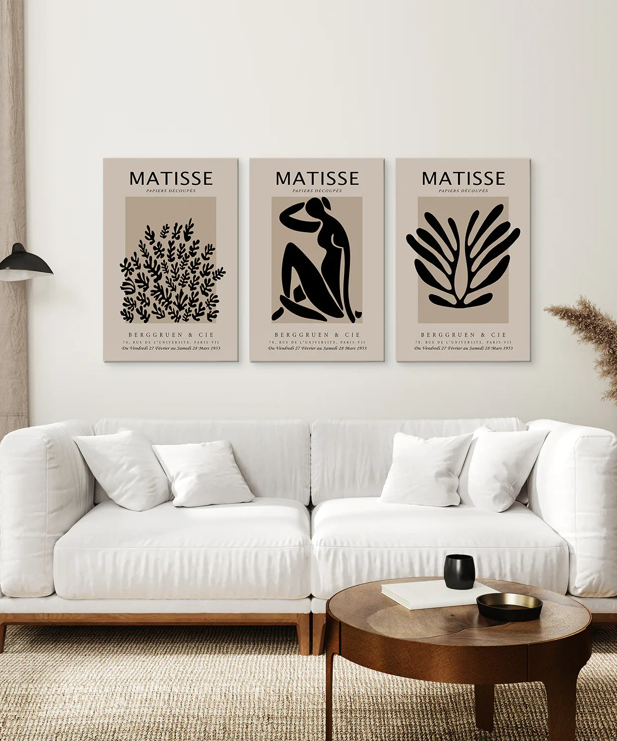 Schwarz und Beige Matisse Poster-Set (3 Stück). Vintage-Stil