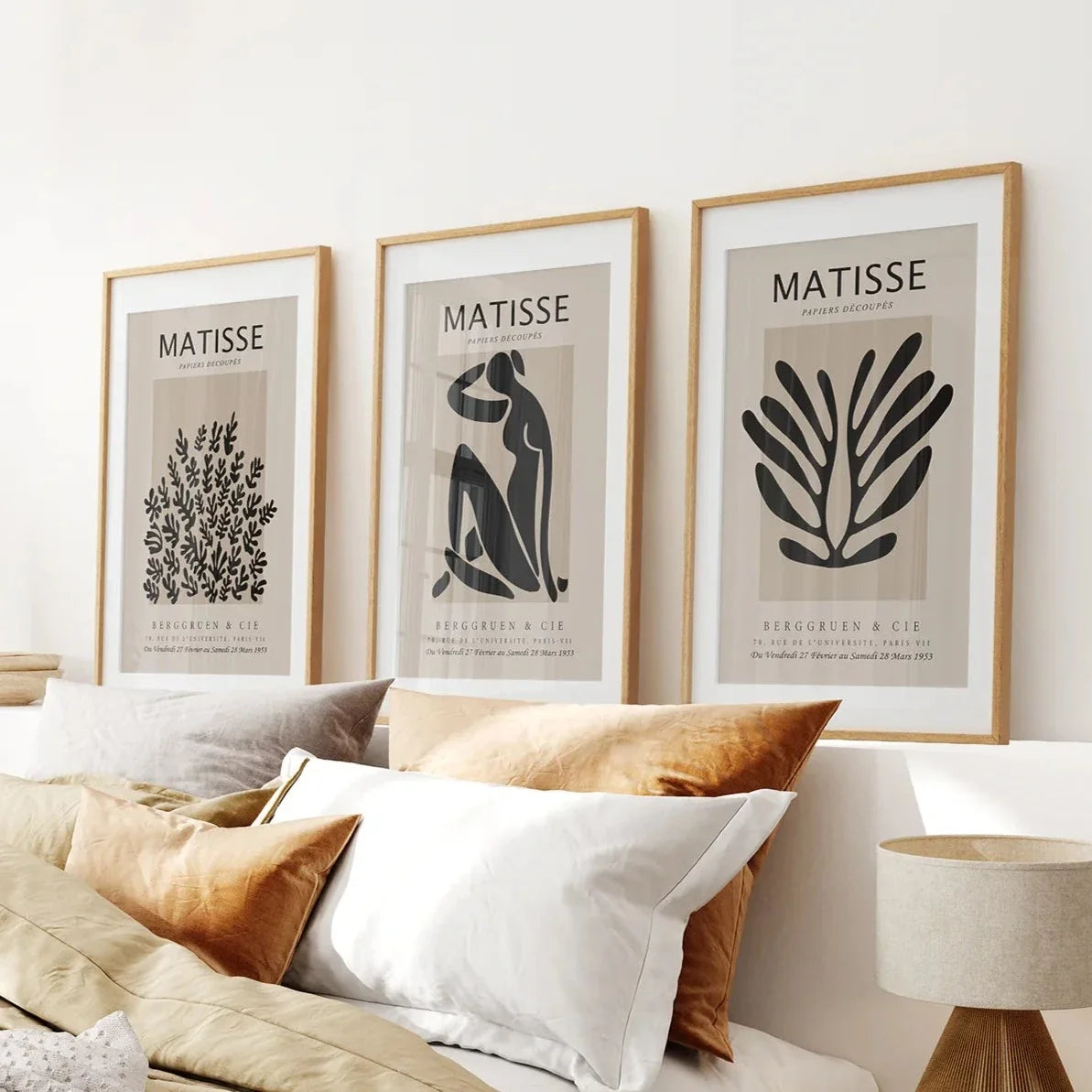 Schwarz und Beige Matisse Poster-Set (3 Stück). Vintage-Stil