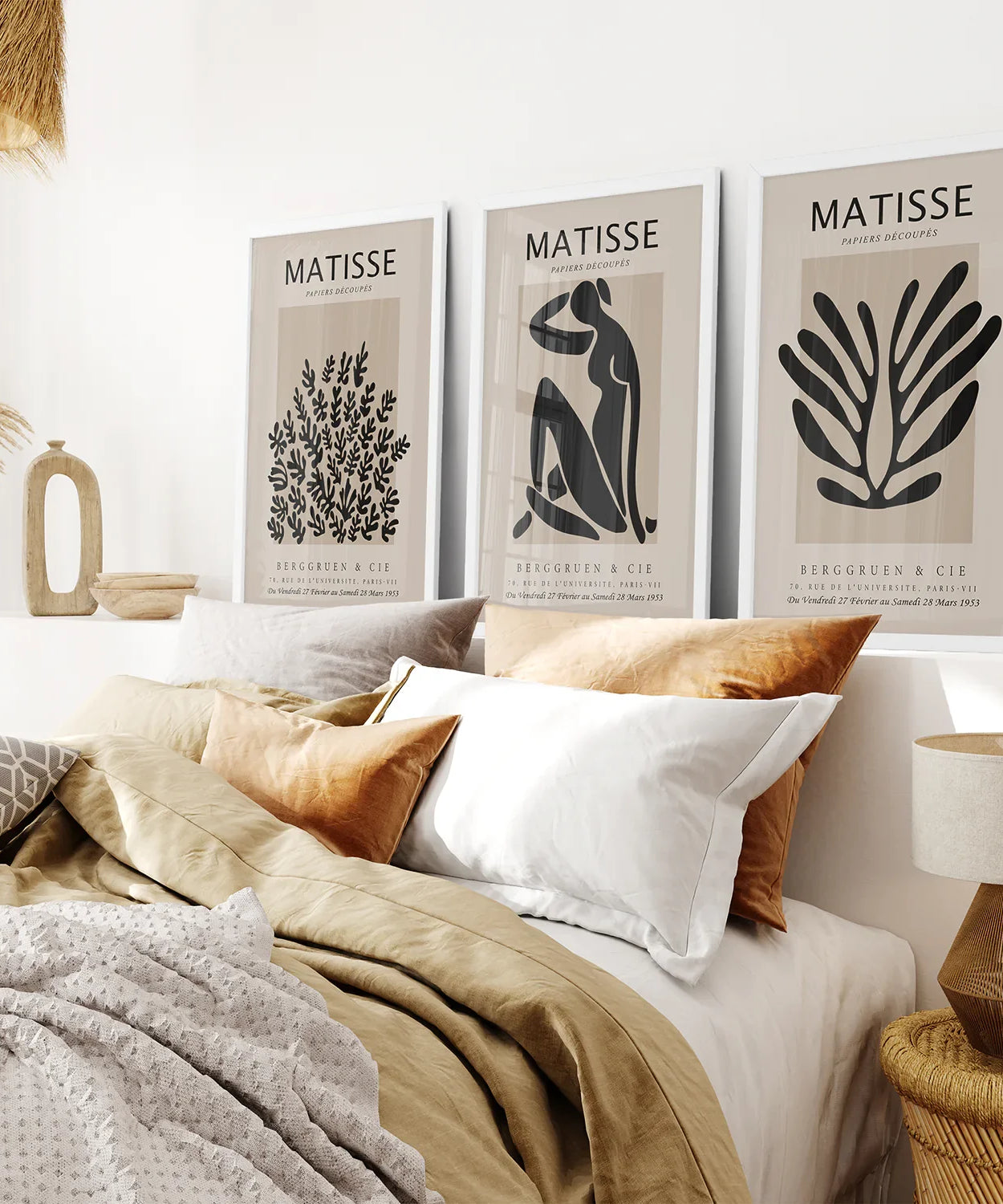 Schwarz und Beige Matisse Poster-Set (3 Stück). Vintage-Stil
