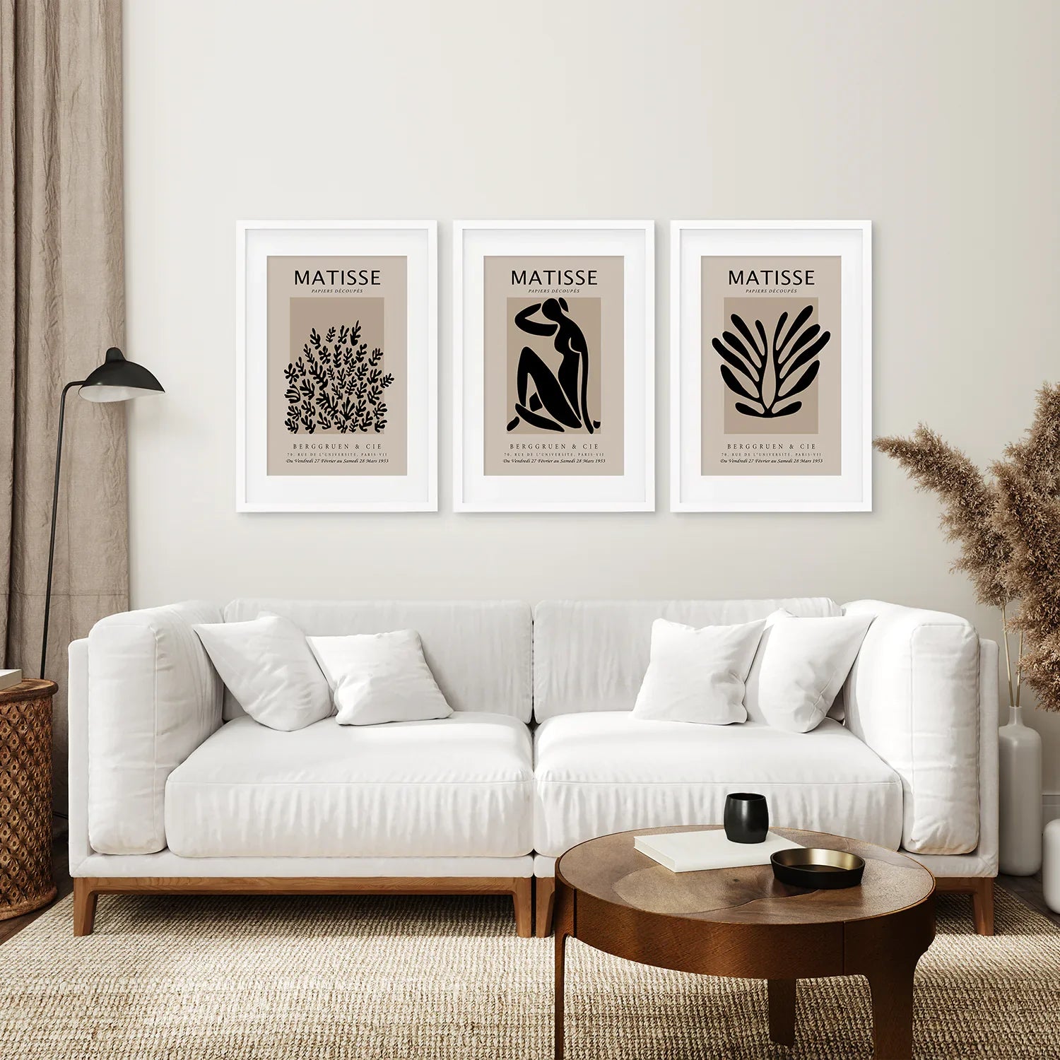 Schwarz und Beige Matisse Poster-Set (3 Stück). Vintage-Stil
