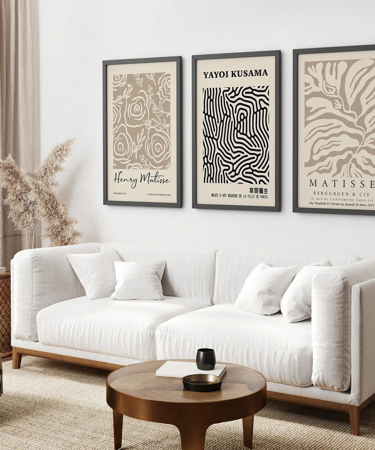 3er Set Pastell Beige Kunstdrucke. Henri Matisse und Yayoi Kusama