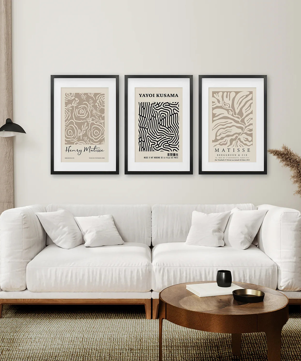 3er Set Pastell Beige Kunstdrucke. Henri Matisse und Yayoi Kusama