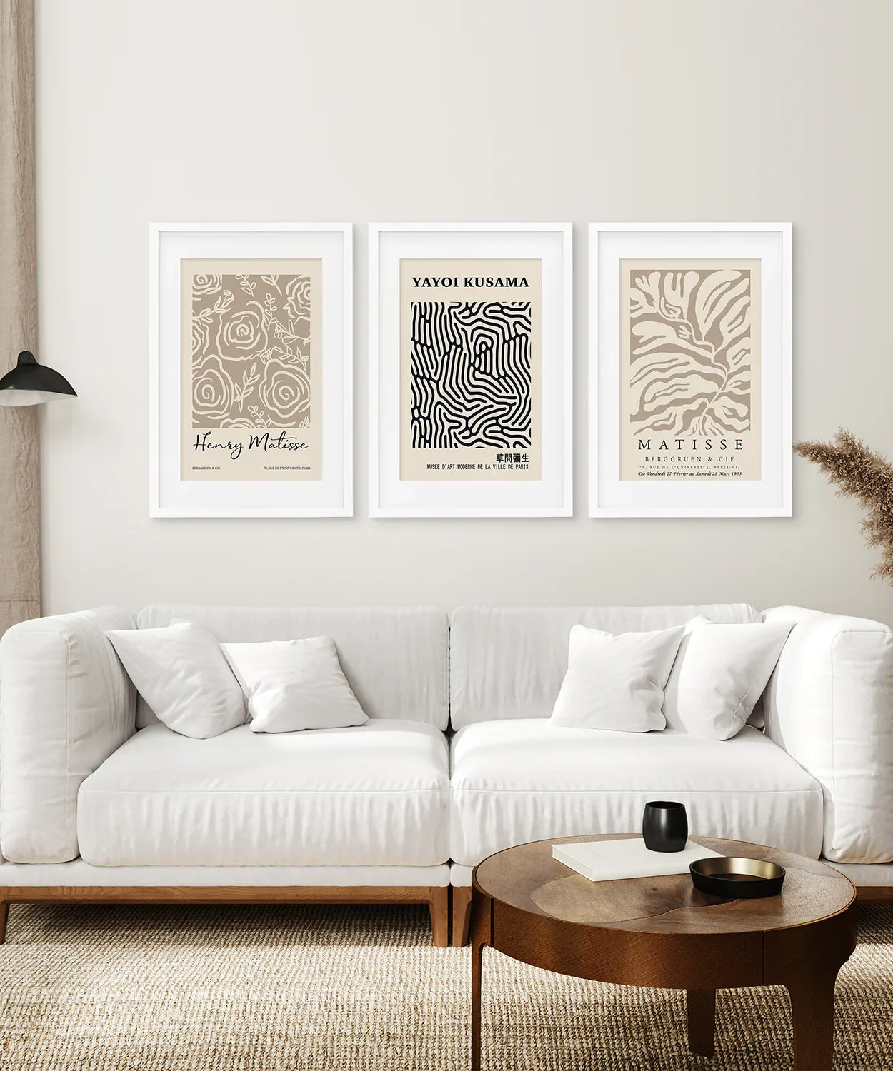 3er Set Pastell Beige Kunstdrucke. Henri Matisse und Yayoi Kusama