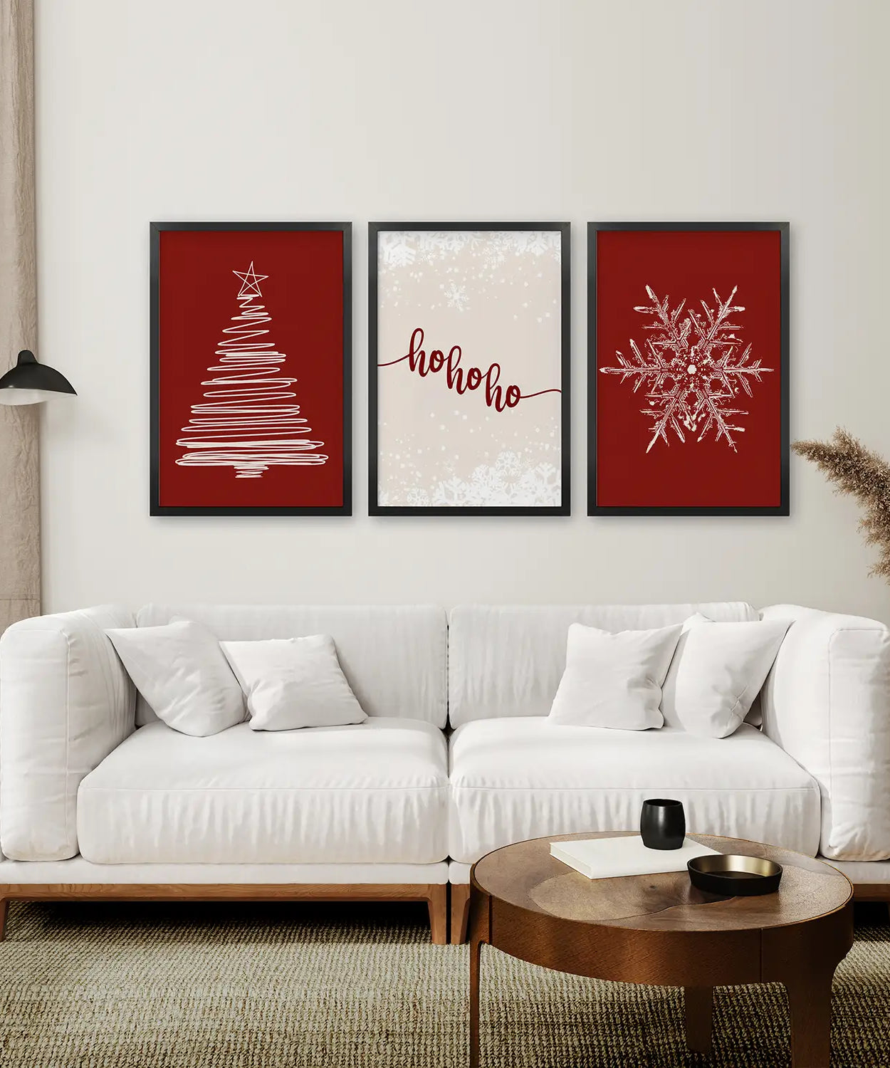 Rotes Weihnachts-Set Weihnachtsbaum Schneeflocken Kunstposter