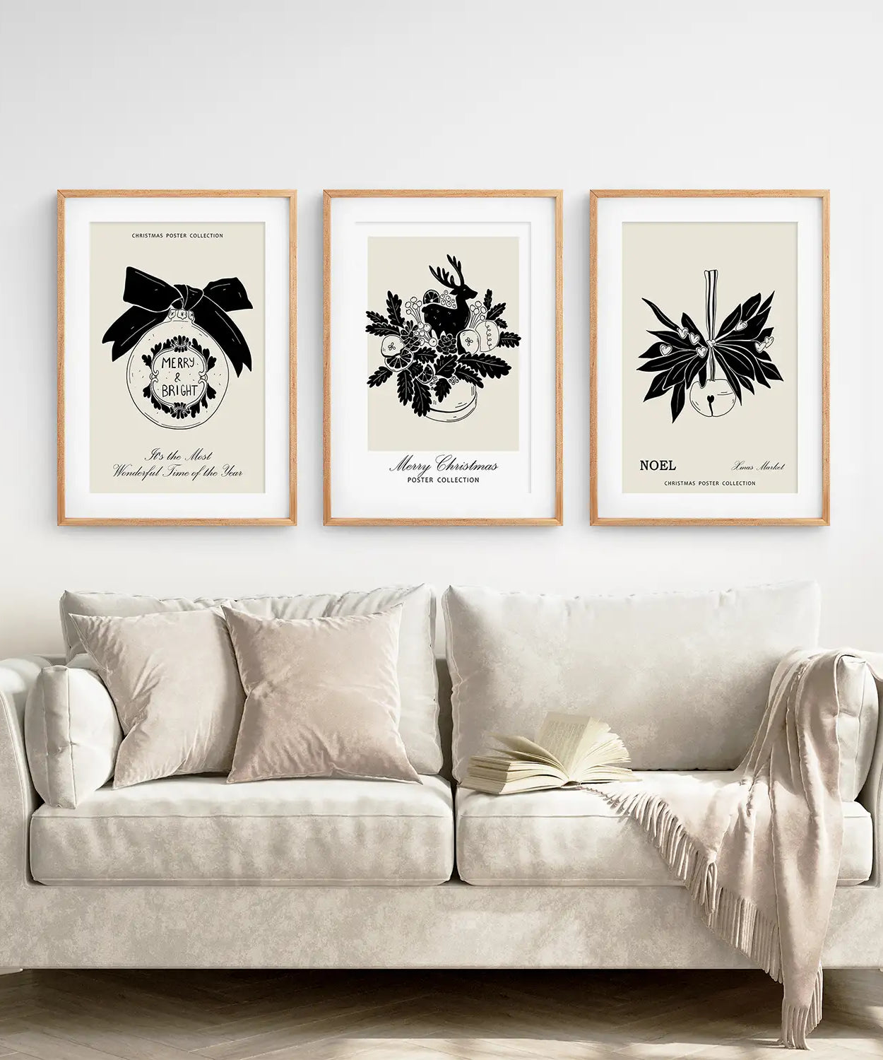 Vintage Rustikales 3-teiliges Weihnachts-Wandbild-Set