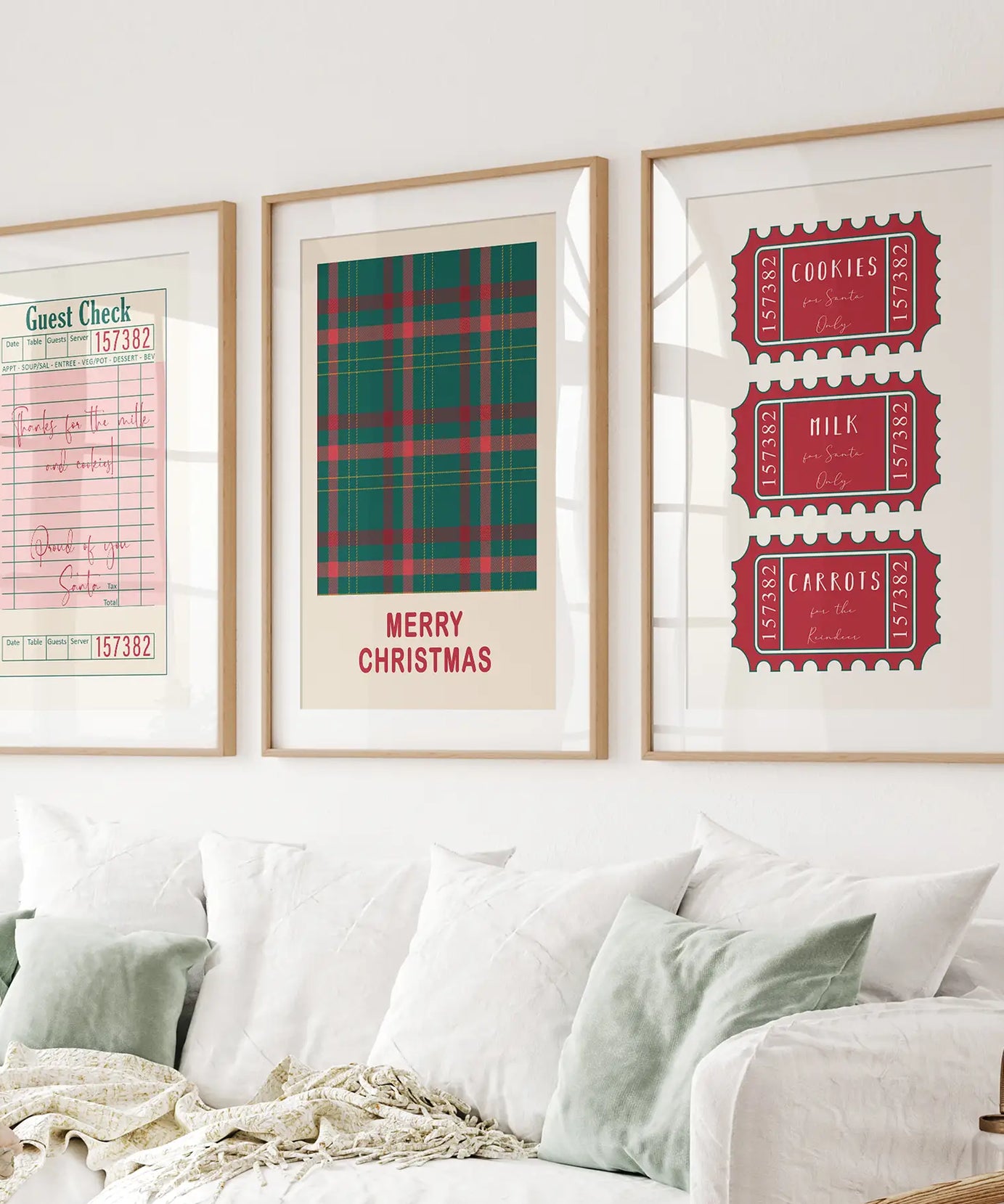 Christmas Wall Art Set. Guest Check, Santa Tickets