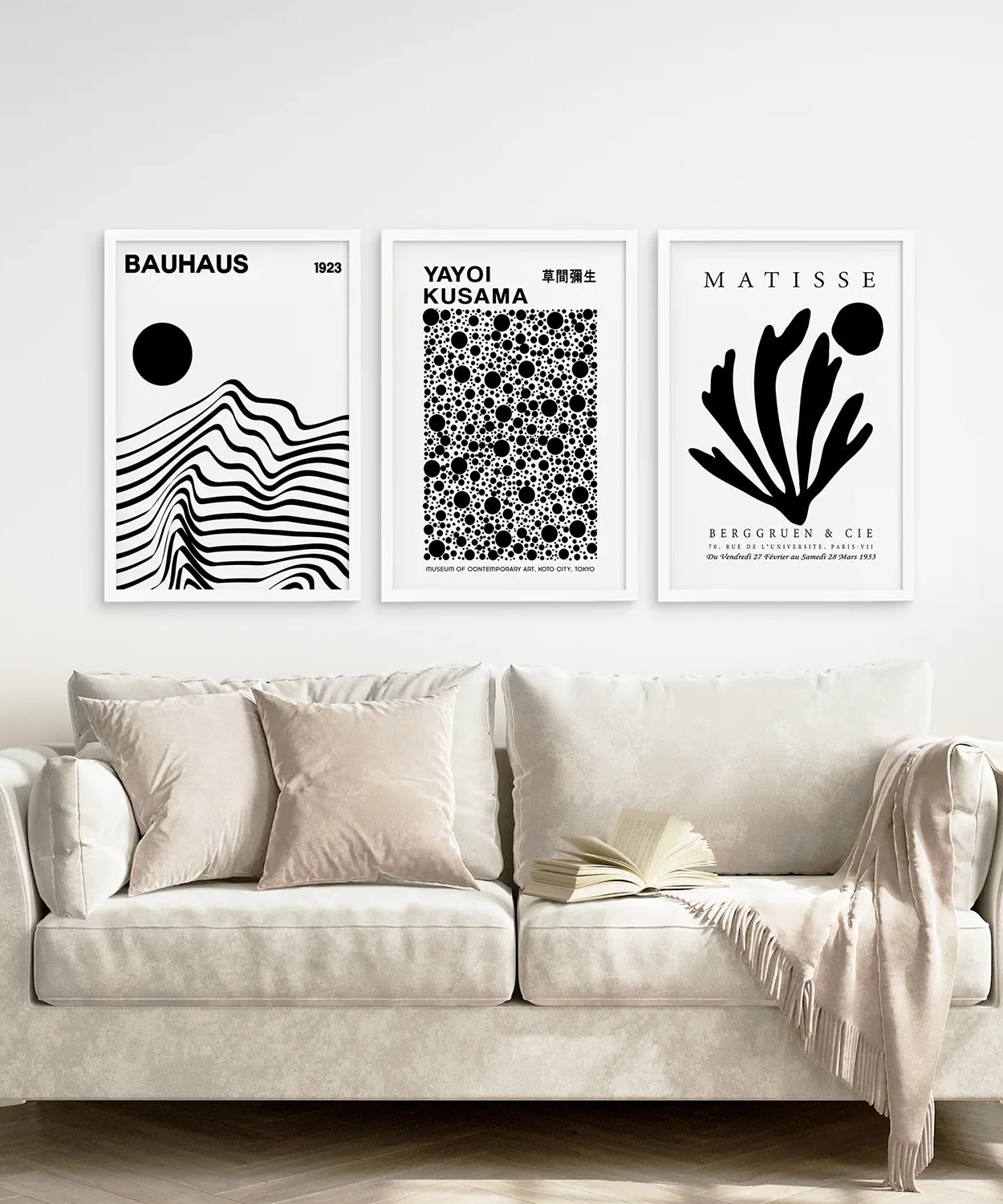3er Set schwarz-weiße minimalistische Drucke