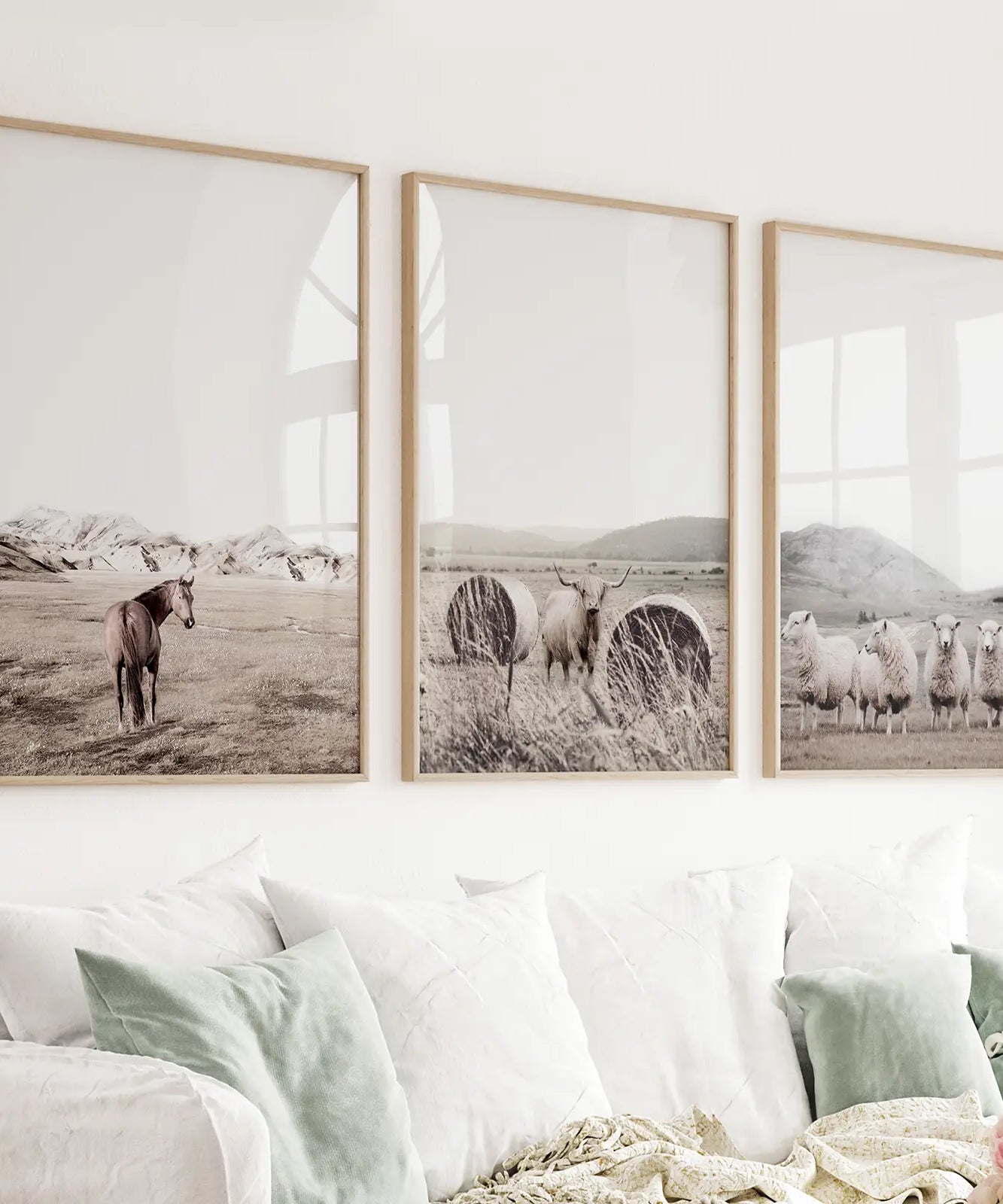 Autumn Farmhouse Wall Art Set. Farm Animals on the Field