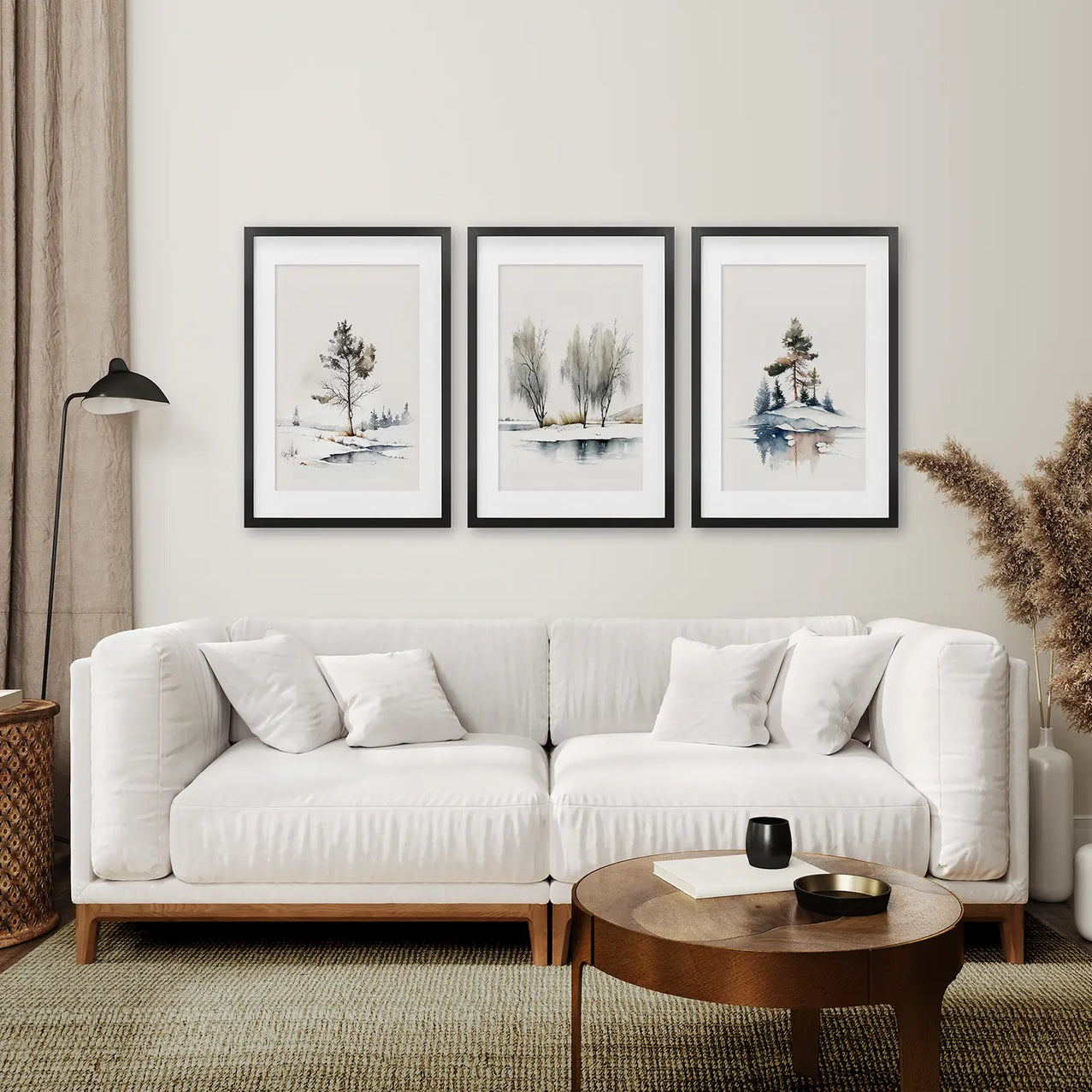 Set von Vintage Aquarell-Wald-Drucken. Blau, Grün, Grau