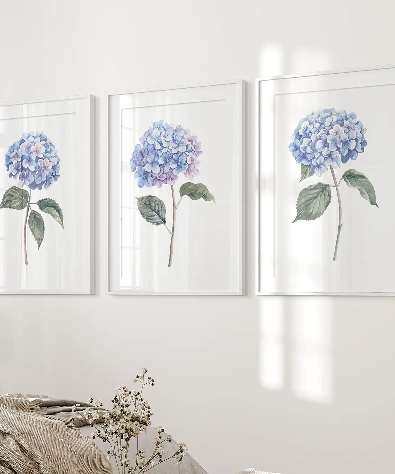 Hellblau Hortensie Blumen Wandkunst Poster Set