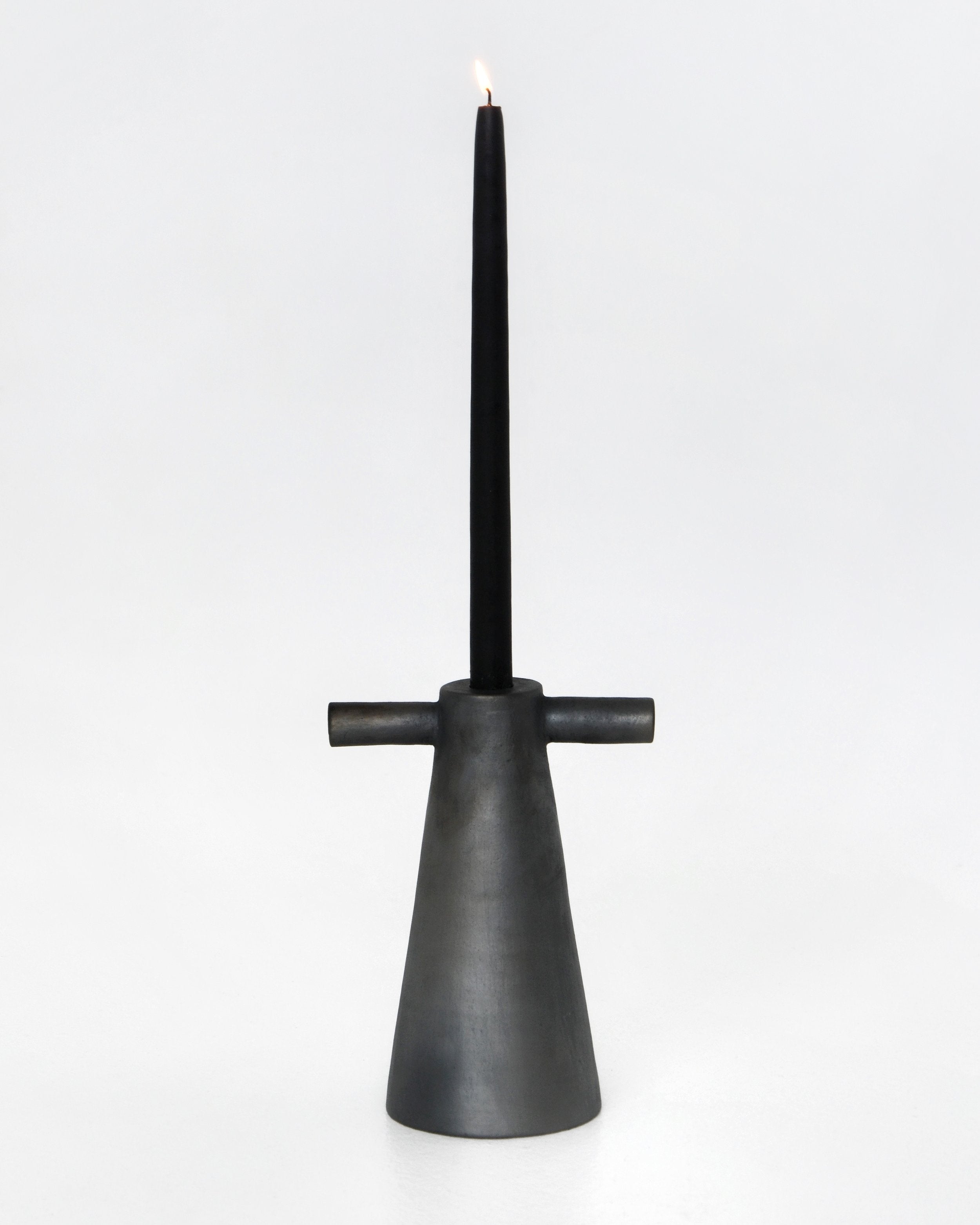 Black Stoneware Tall Candle Holder Motanka