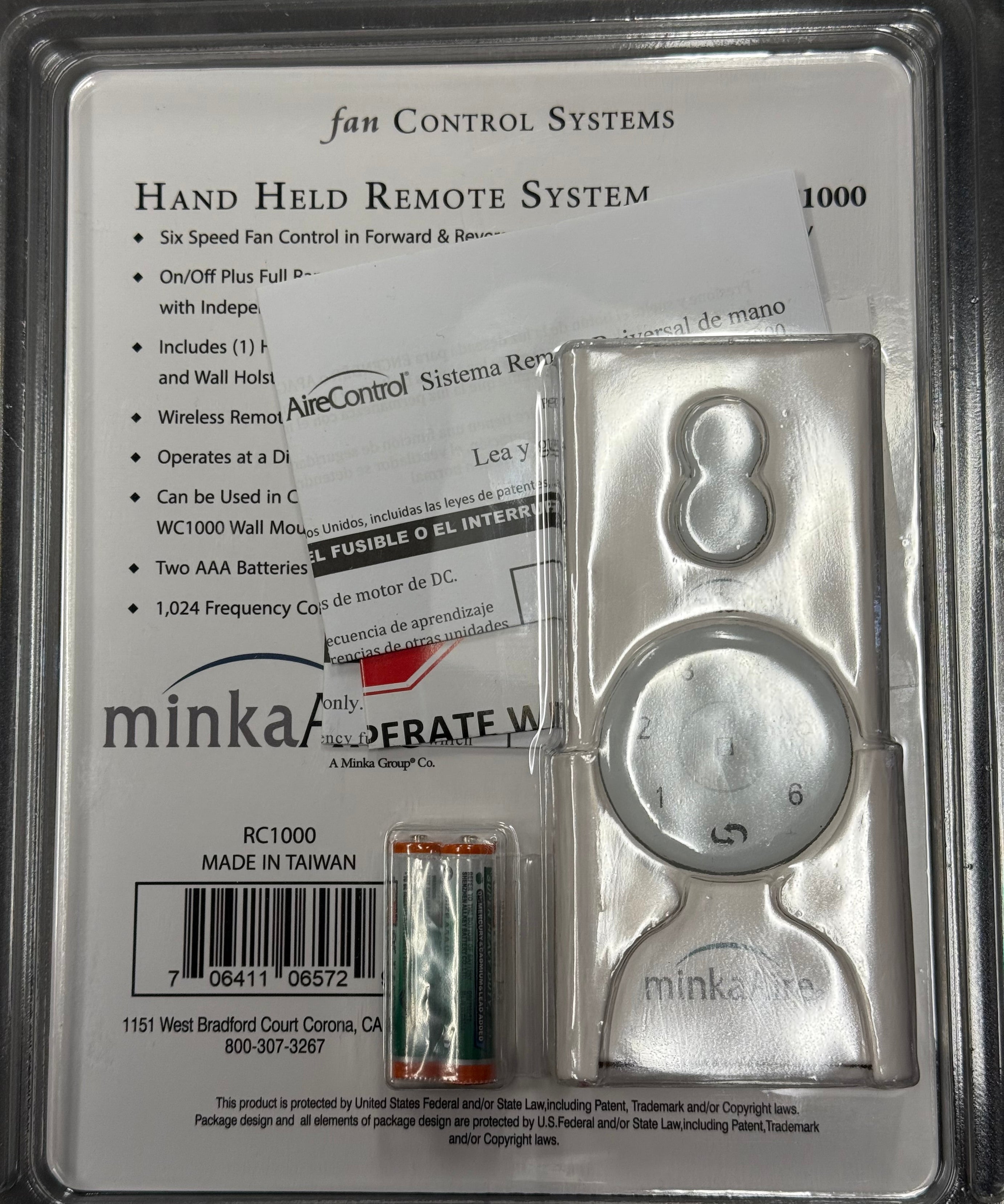 Minka-Aire AireControl 6-Speed Handheld Ceiling Fan Remote Control - White - RC1000, DL-8101T, Y7ZDL8101T