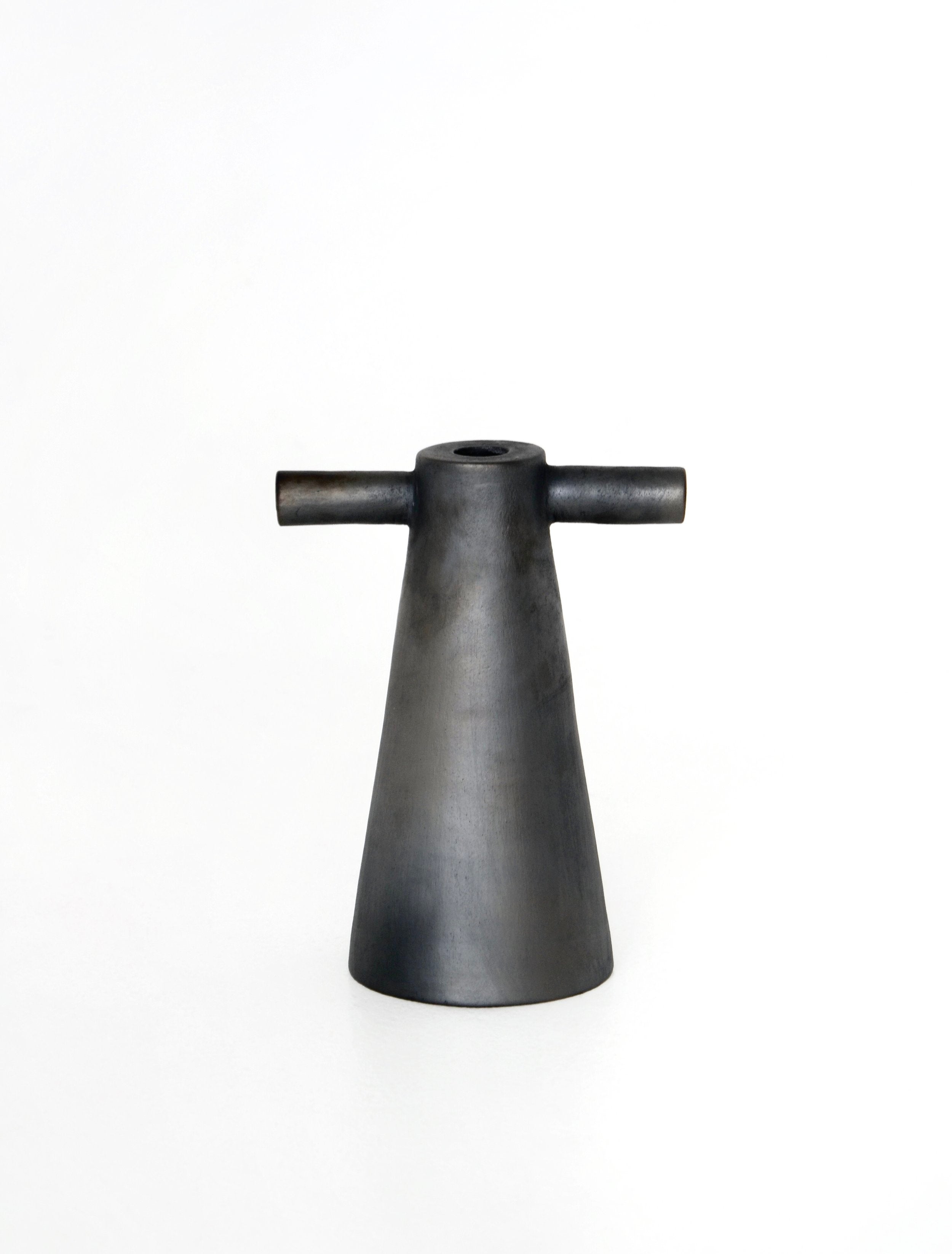 Black Stoneware Tall Candle Holder Motanka