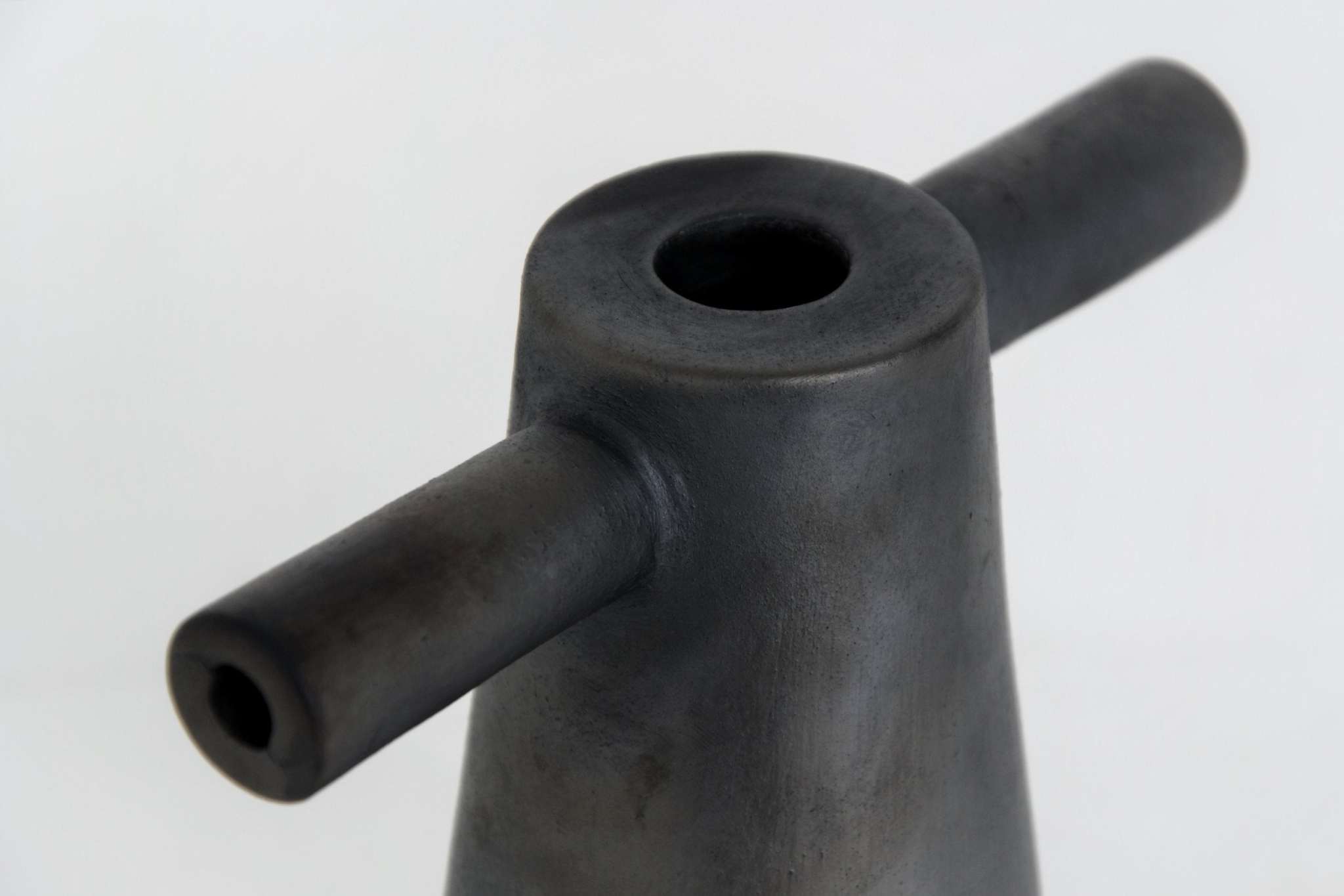 Black Stoneware Tall Candle Holder Motanka