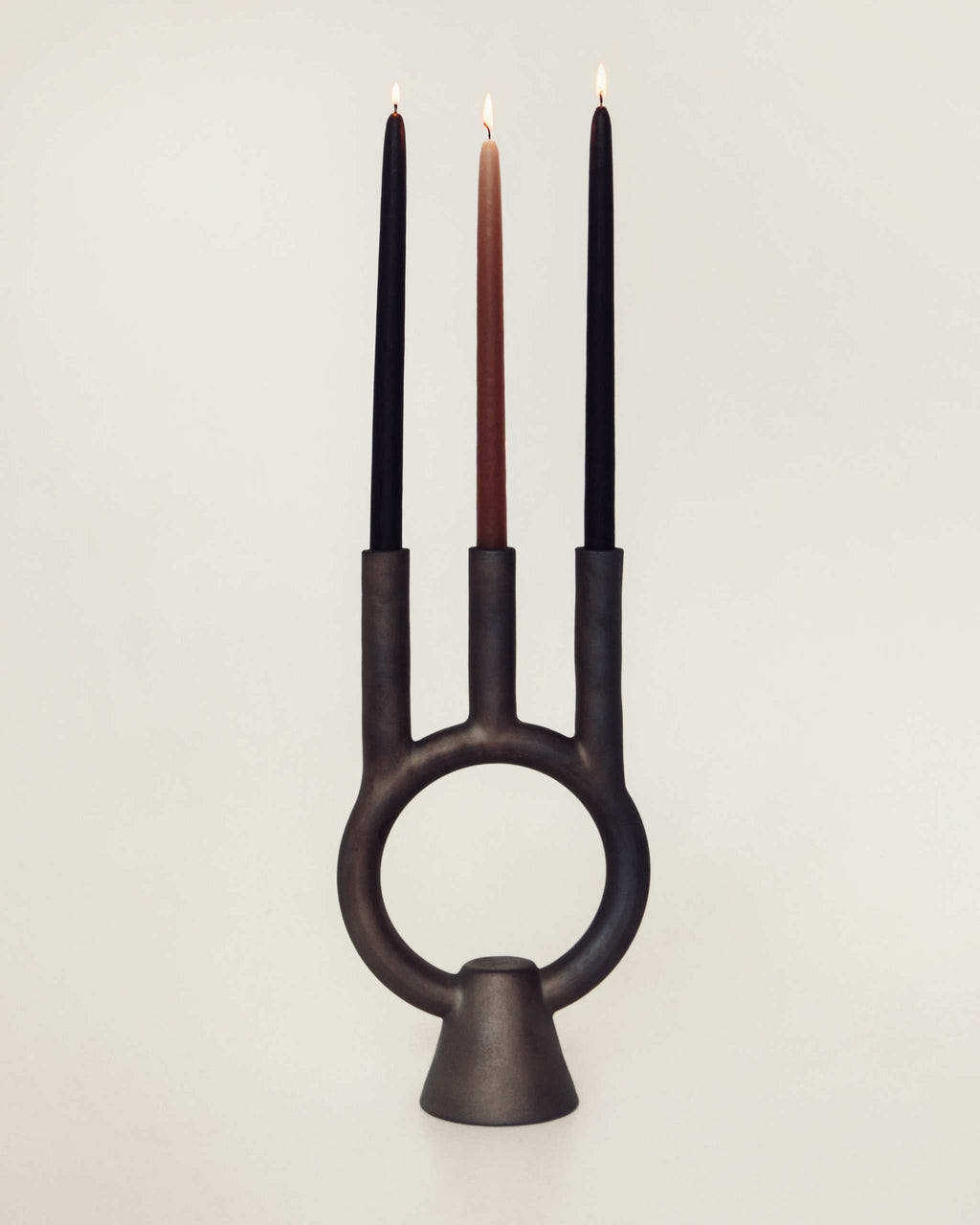 Smoke-Fired Ceramic Black Candle Holder Shadows.