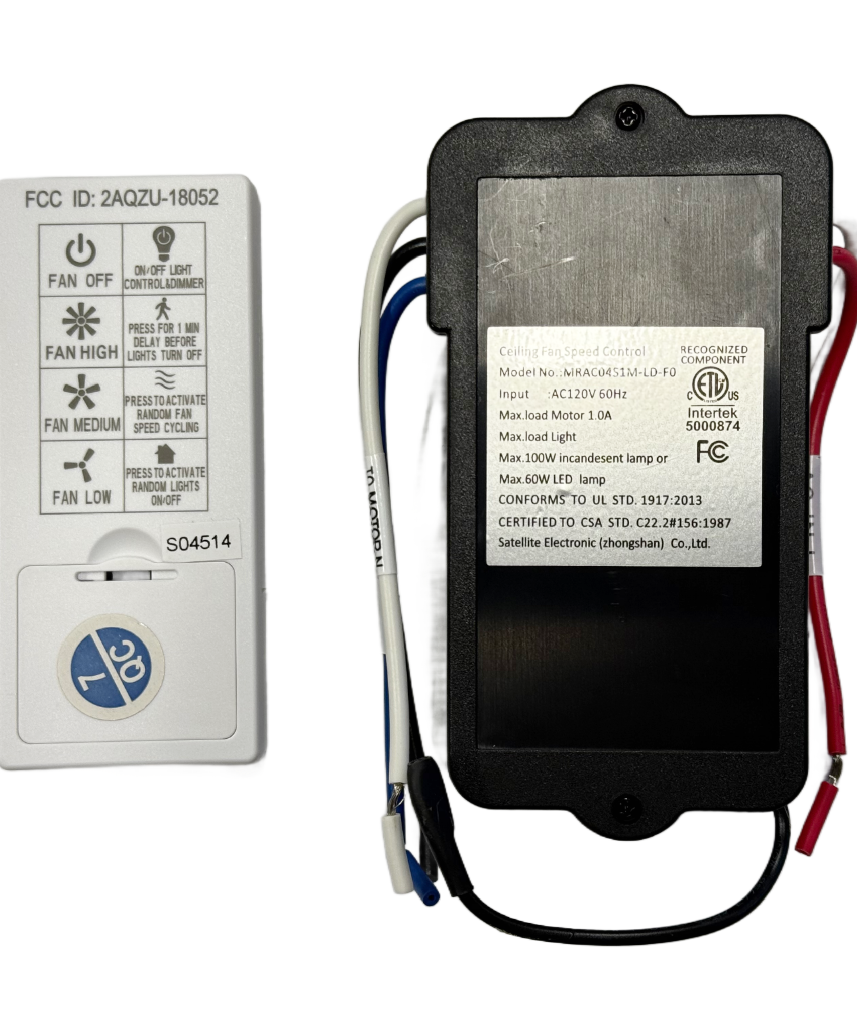 Harbor Breeze Remote Control and Receiver Kit for Summersville Ceiling Fans | 4L000015190, 2AQZU-18052, MRAC04S1M-LD-F0