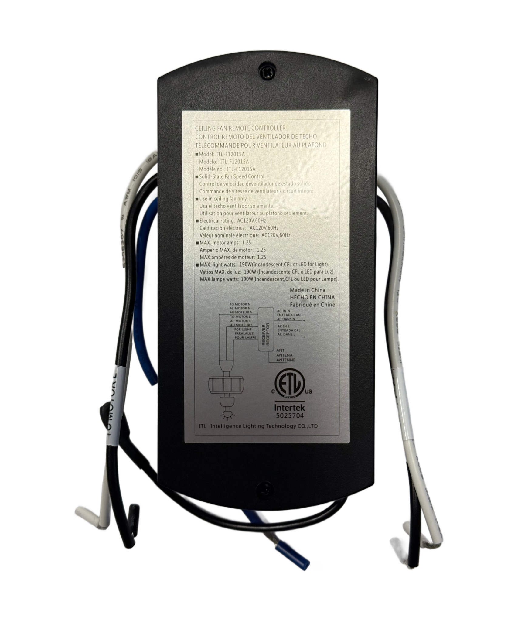 Harbor Breeze ITL-F12015A Ceiling Fan Receiver for Beach Creek, Bradbury, and Litex Wendling Ceiling Fans | 16797O