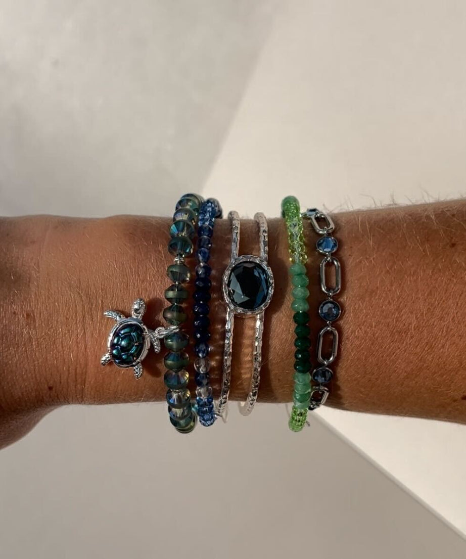 Ombre Faceted Stone Beaded Charm Bangle, Green