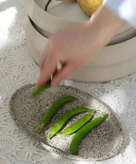 Handgemachte Steingut Ovale Große Servierplatte „Hafer“