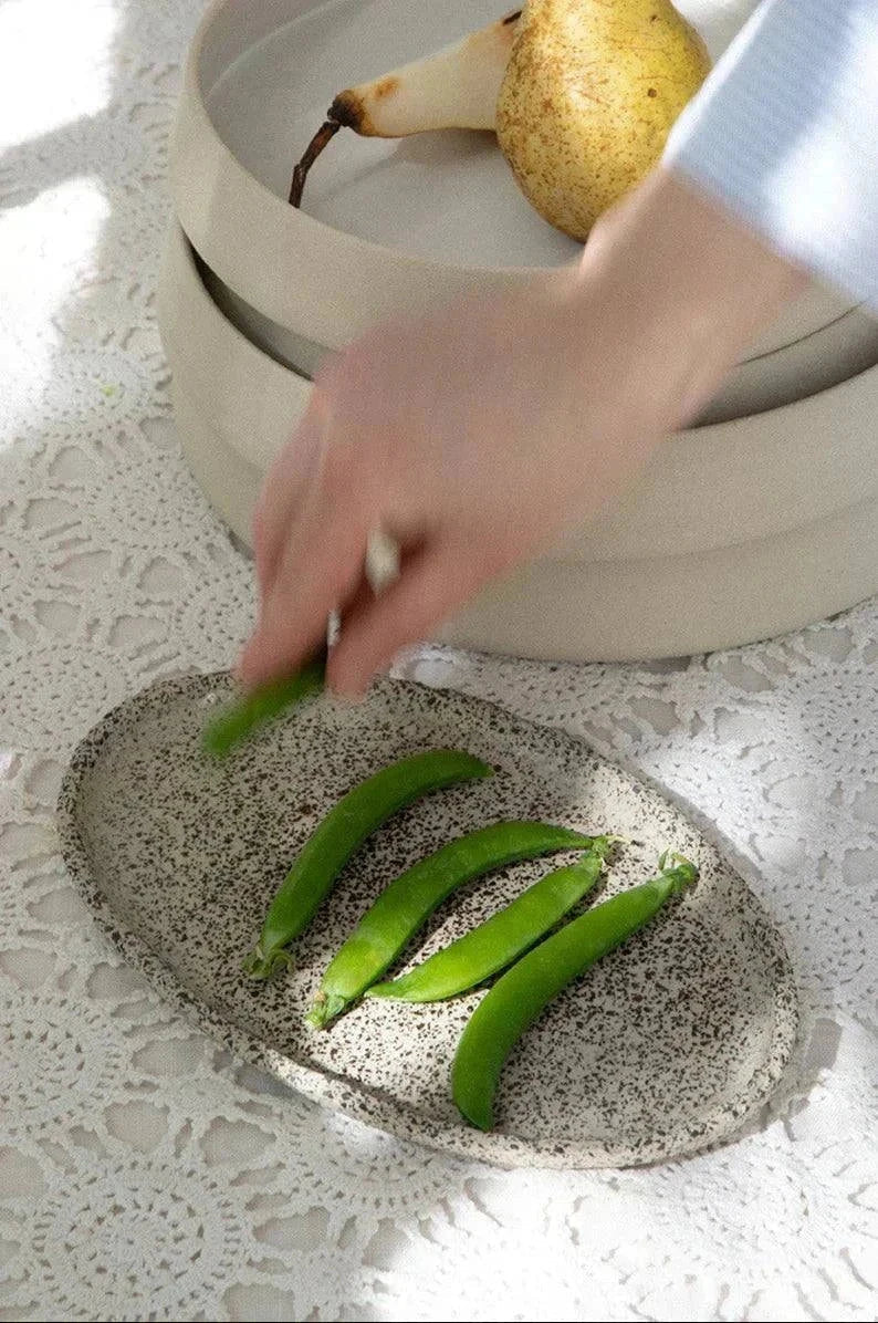 Handmade Stoneware Oval Large Serving Platter "Oats"