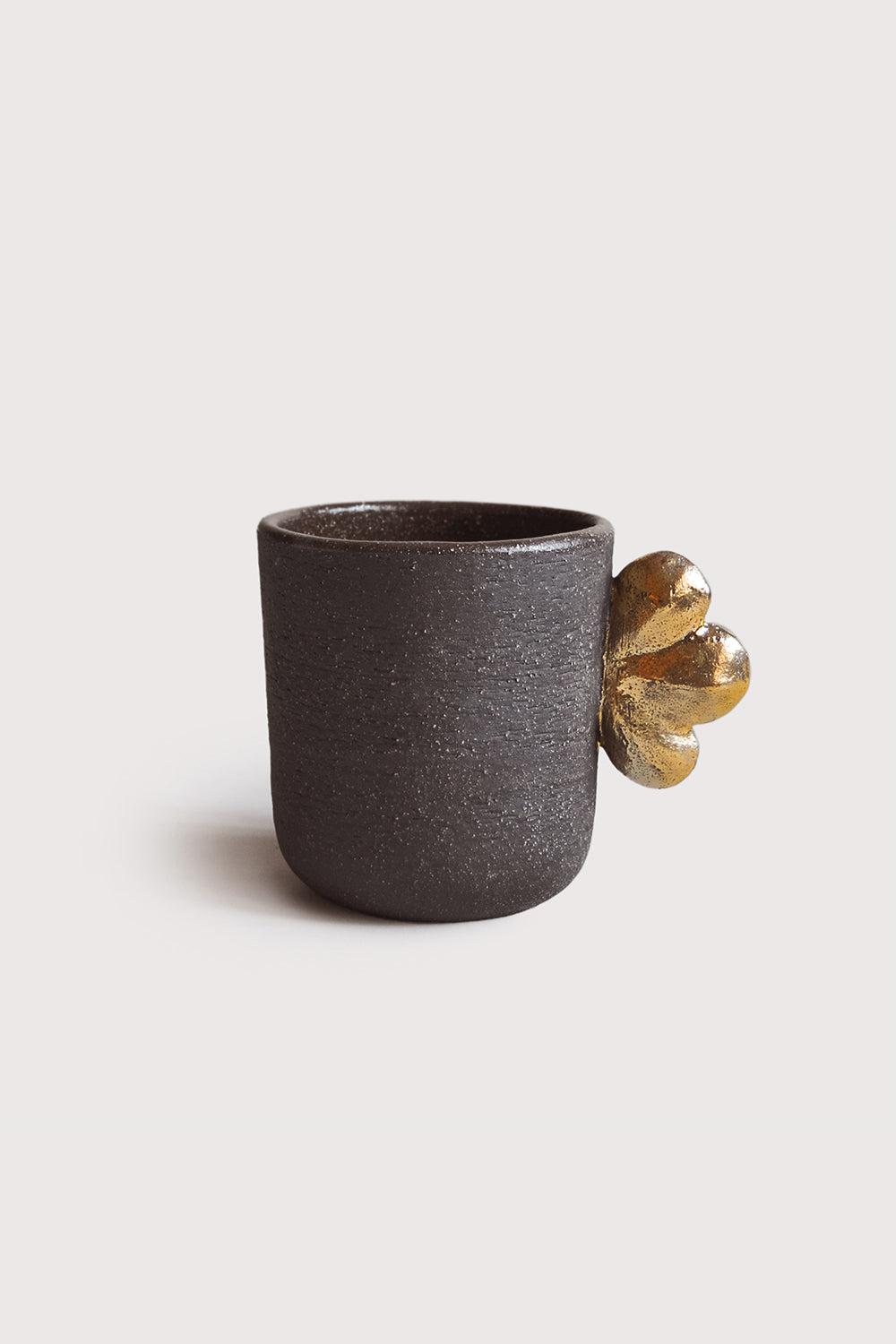 Handmade Stoneware Coffee Cup "Pumpernickel" with Gold Leaf