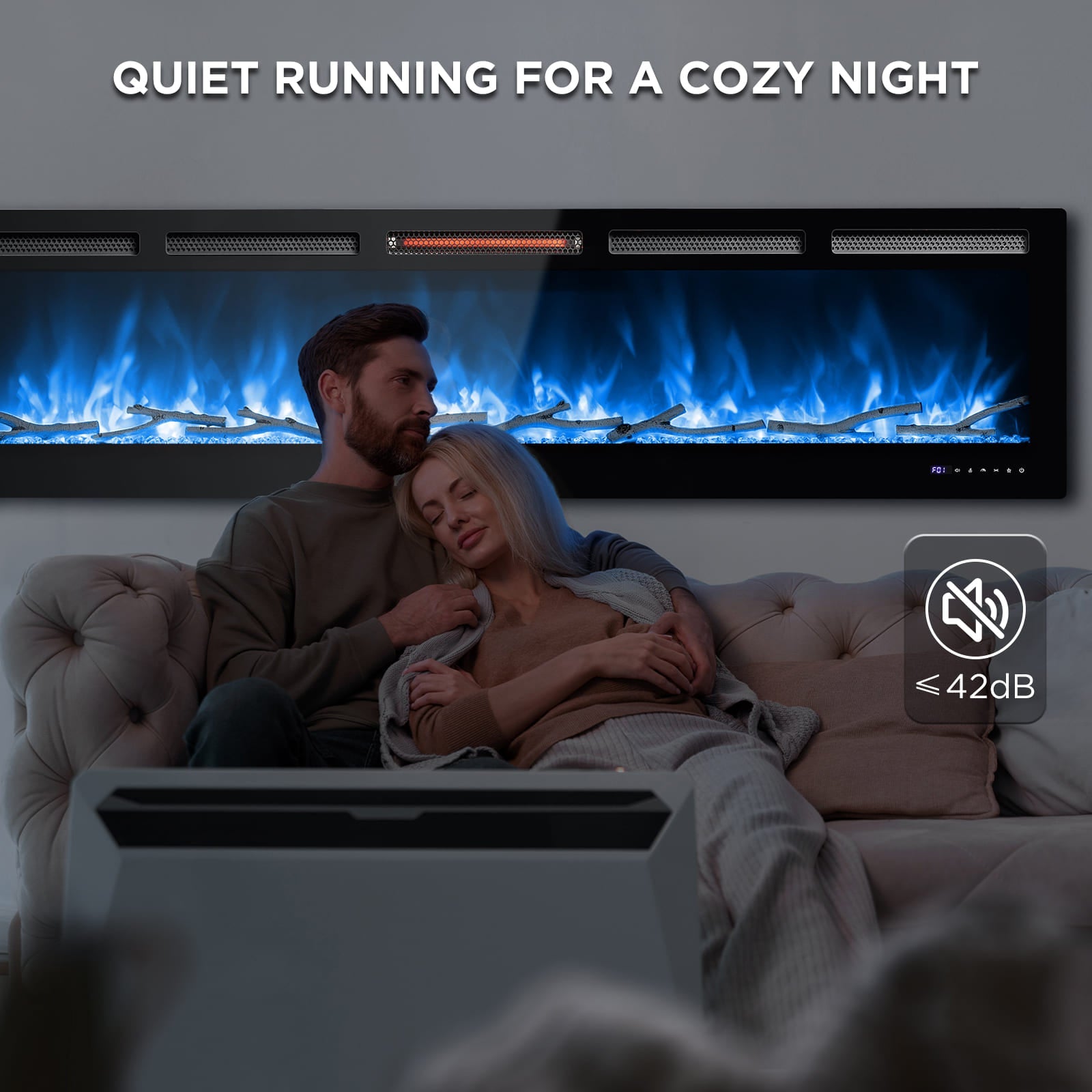 In Flames INF72W-3D WiFi Smart Wall Mounted Electric Fireplace - Tempered Glass