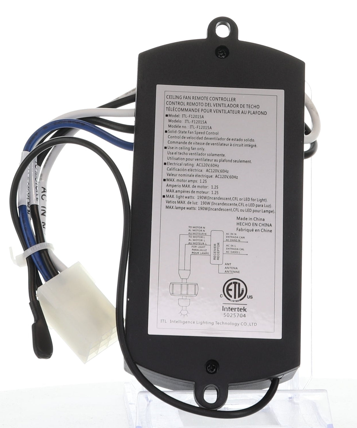 Harbor Breeze ITL-F12015A (PLUG) Ceiling Fan Receiver for Mazon 44 Inch Ceiling Fans | 16709R