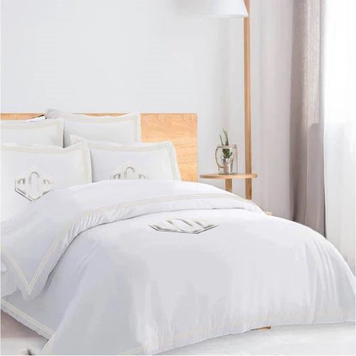 Monogam 400TC Cotton Triple Edge Embroidery Sateen Solid Duvet Cover Set