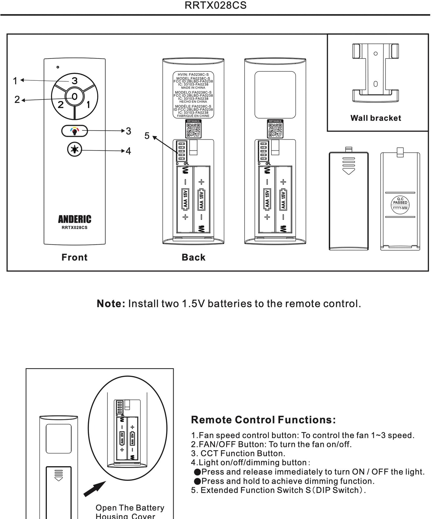 Anderic RRTX028CS Replacement Ceiling Fan Remote Control for Hampton Bay and Home Decorators Collection - TX028C-S