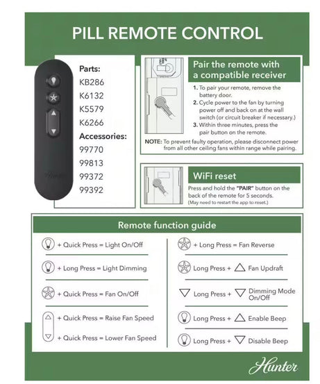 Hunter Universal 3 Speed Ceiling Fan Kit with Handheld Remote Control - White - Damp Rated - 99392